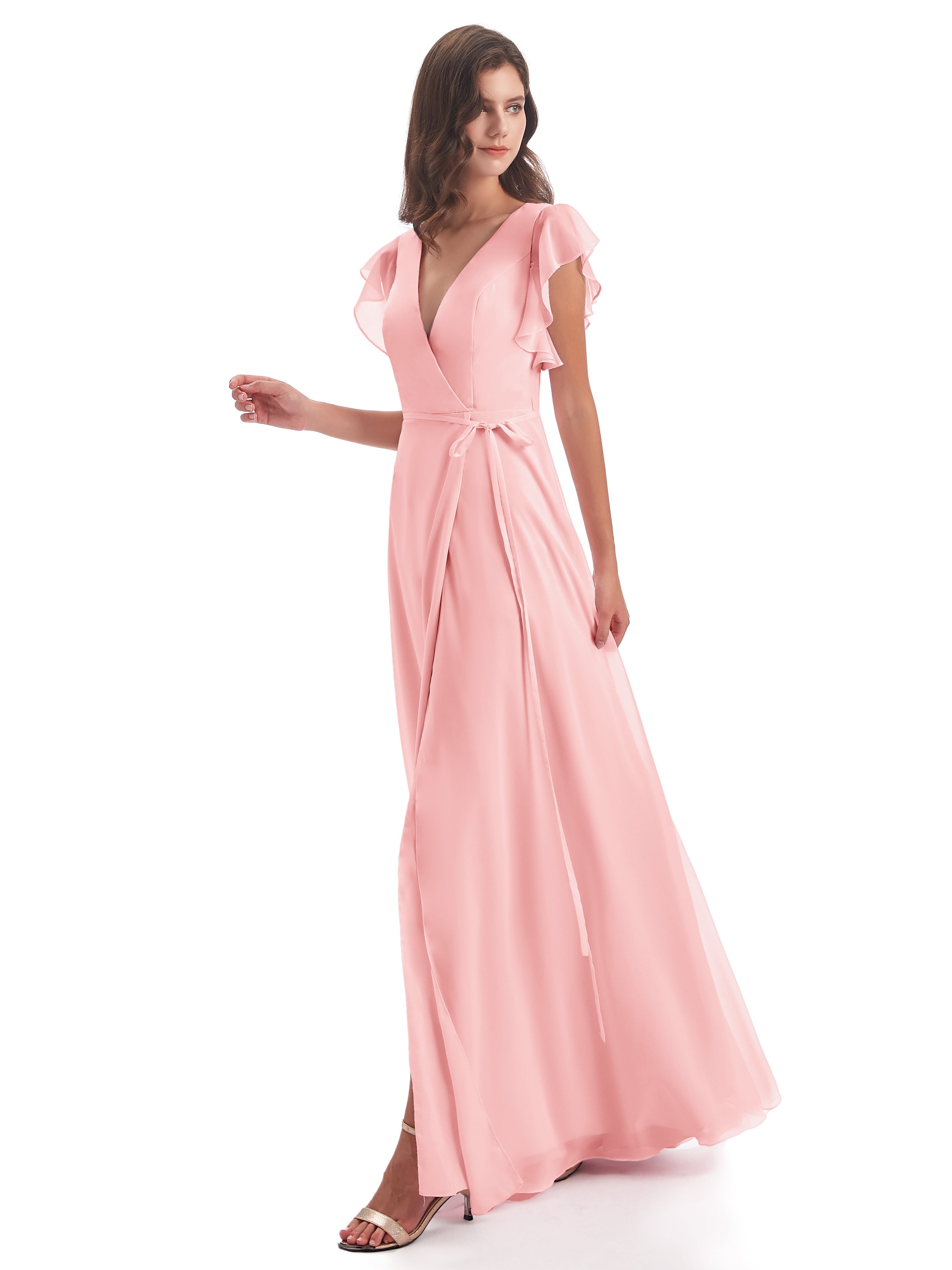 Robe Demoiselle D Honneur Rose Fendue Devant Col V Robes Demoiselle D'Honneur