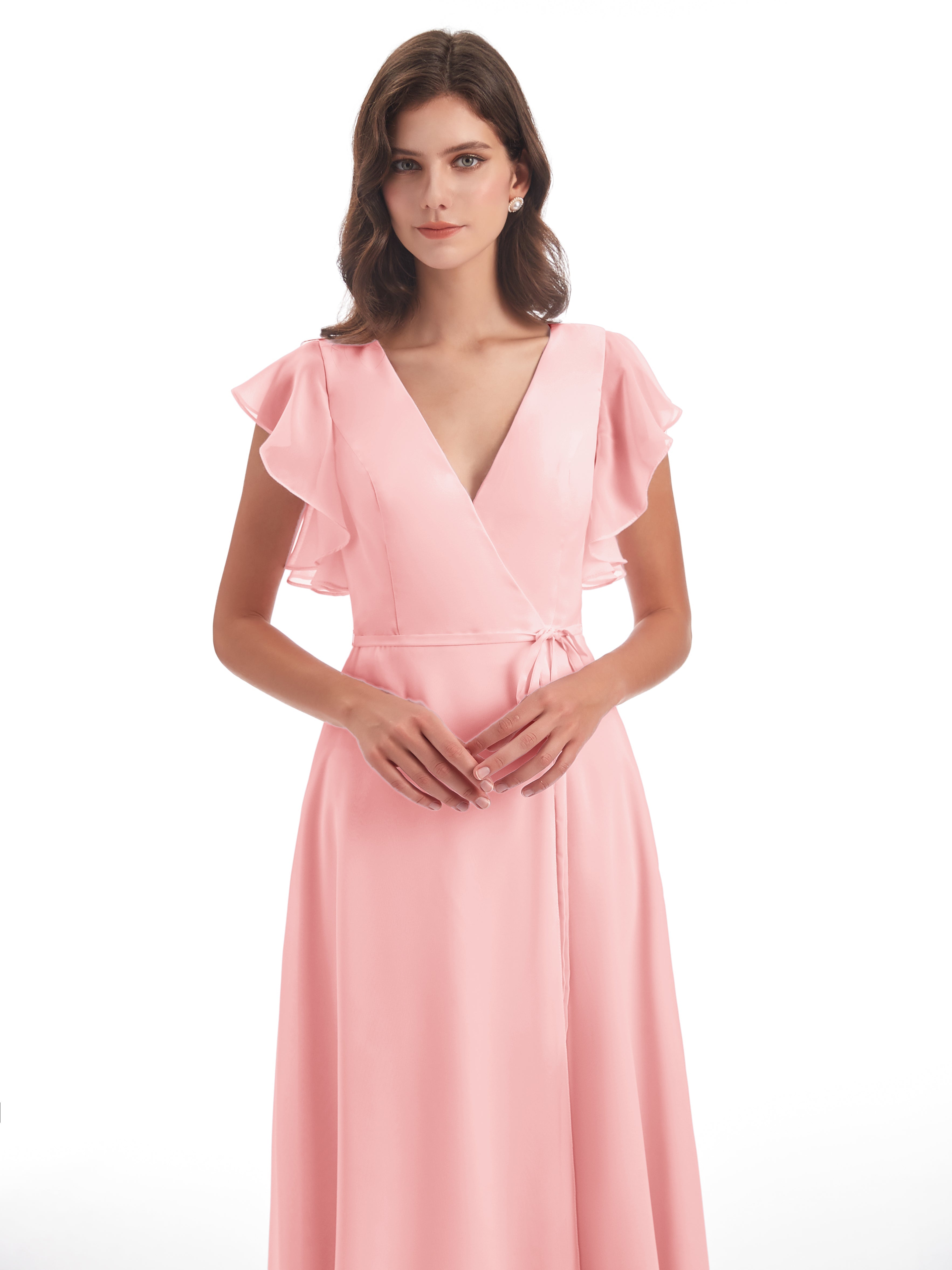 Robe Demoiselle D Honneur Rose Fendue Devant Col V Robes Demoiselle D'Honneur