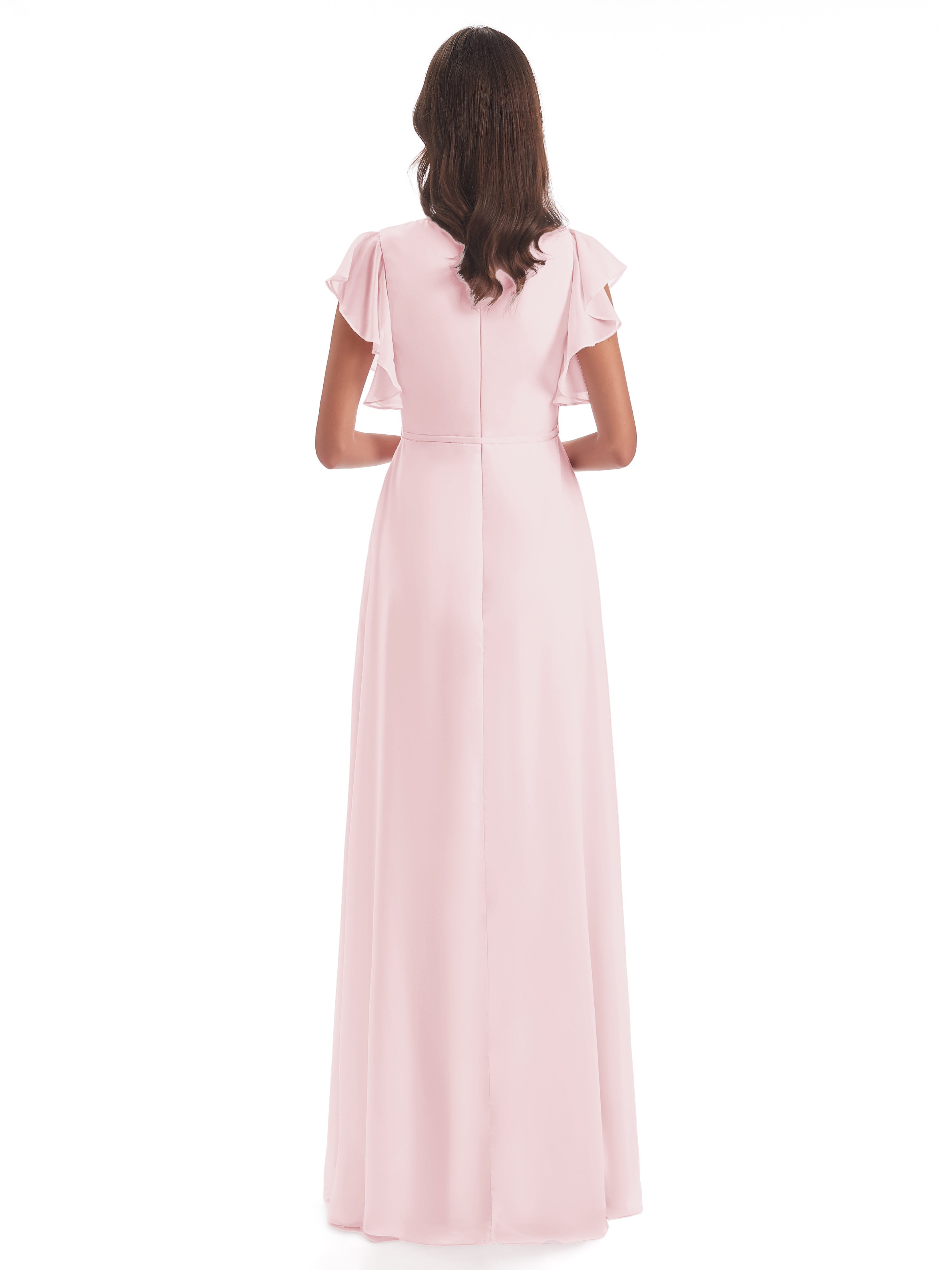 Robes De Demoiselle D'Honneur Rose Pale Fendue Devant Col V Robes Demoiselle D'Honneur