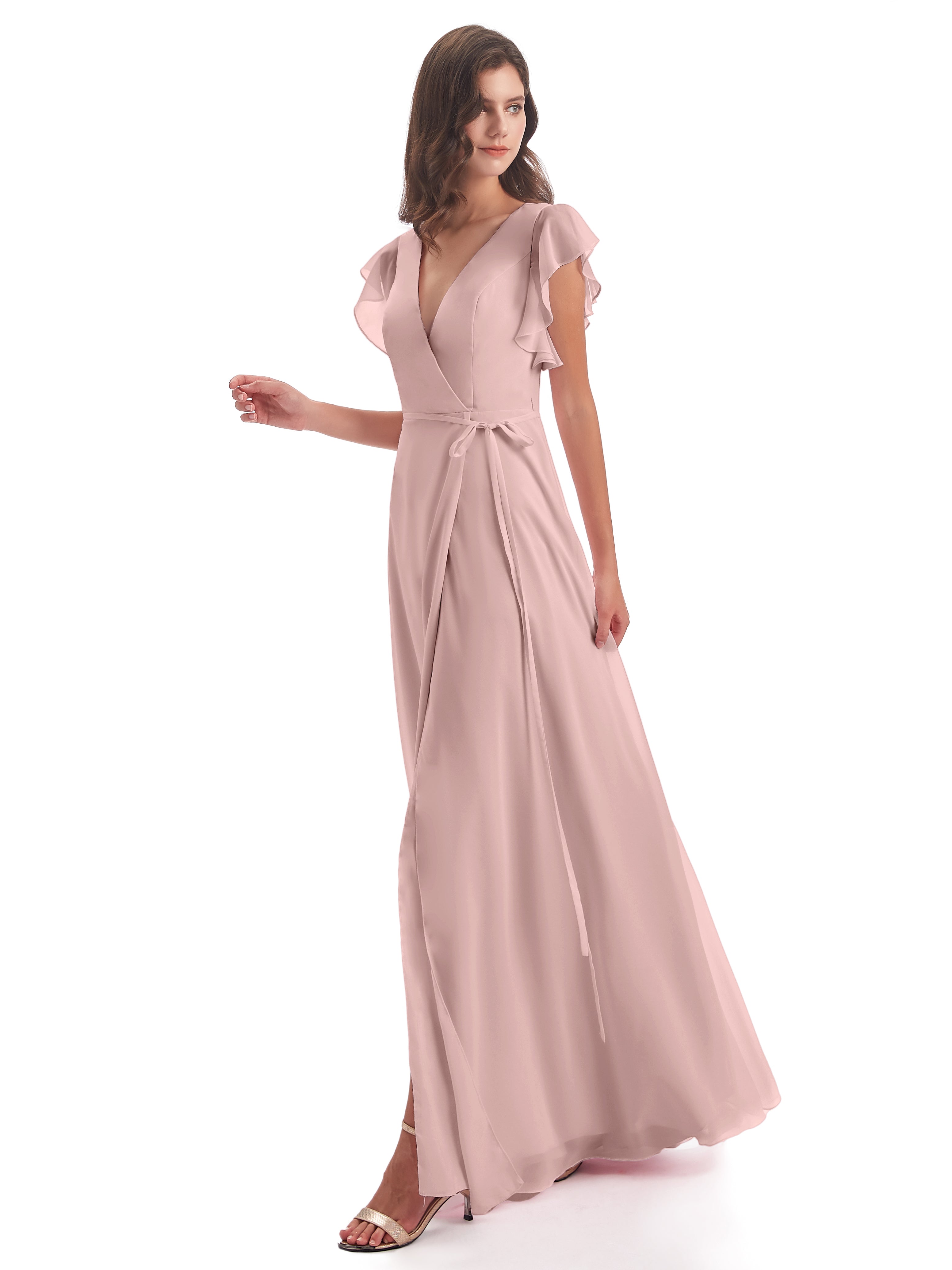 Robe Demoiselle D Honneur Rose Poudree Fendue Devant Col V Robes Demoiselle D'Honneur