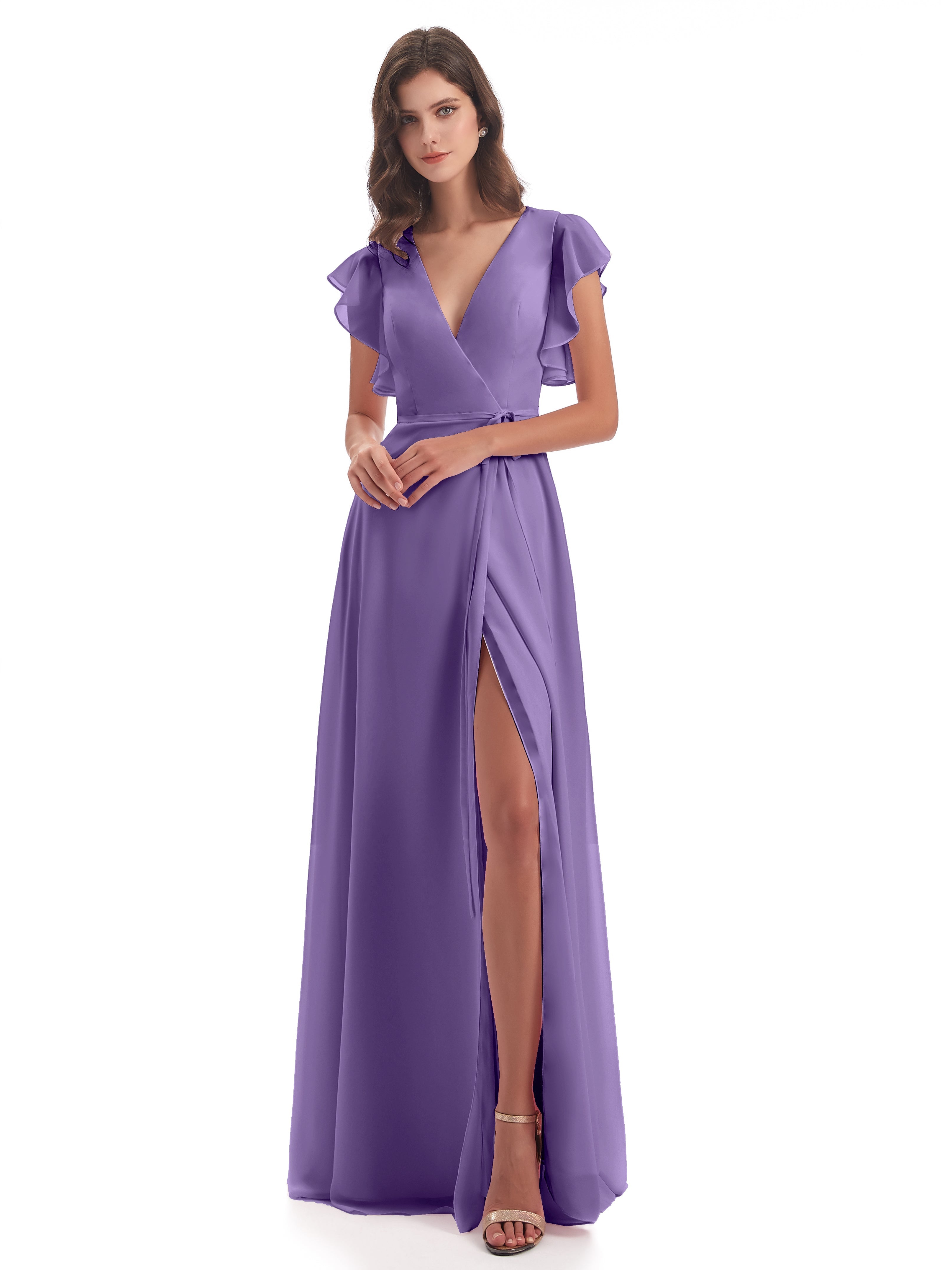 Robes De Demoiselle D'Honneur Tahiti Fendue Devant Col V Robes Demoiselle D'Honneur