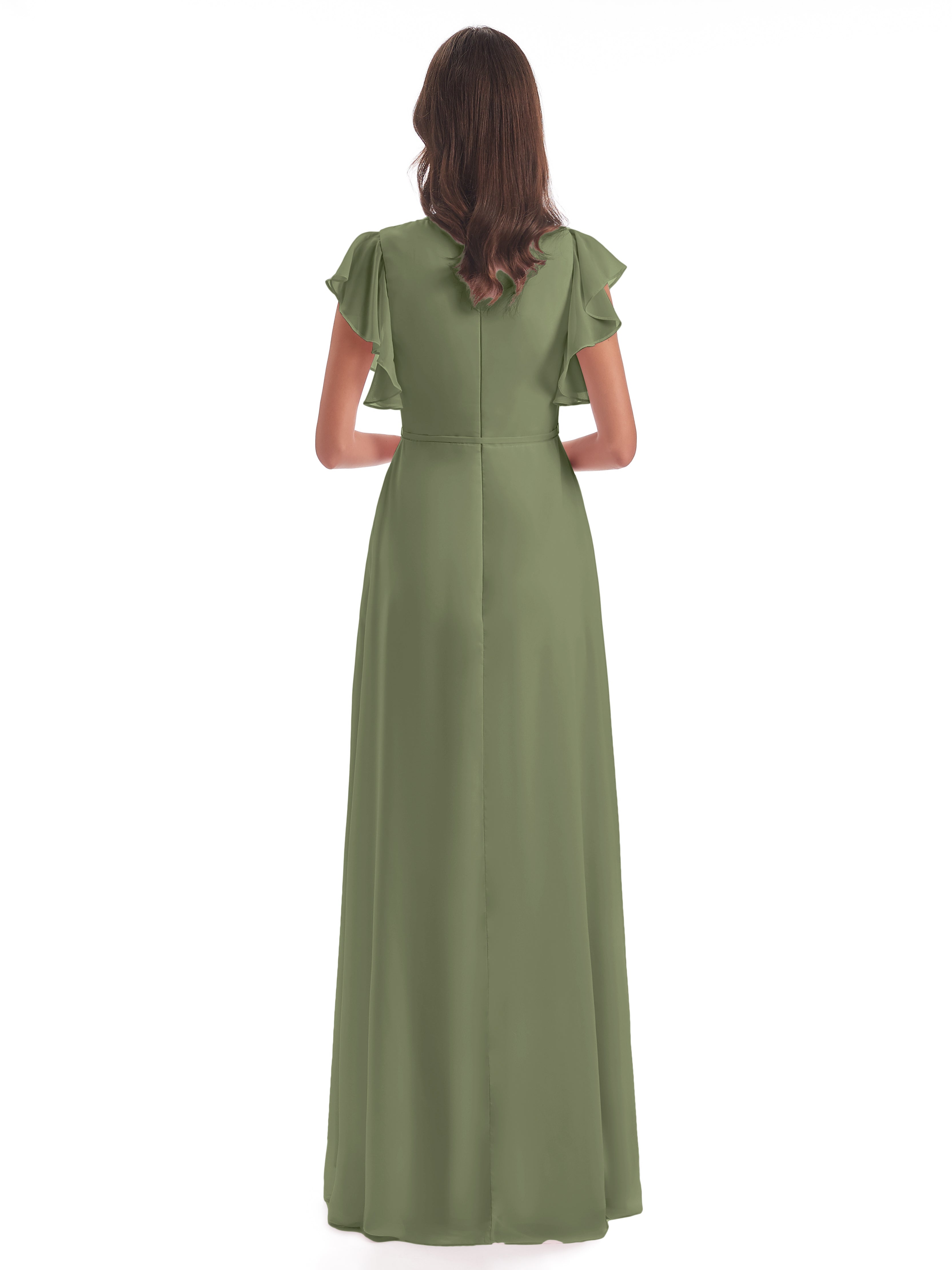 Robe Vert Olive Demoiselle D Honneur Fendue Devant Col V Robes Demoiselle D'Honneur
