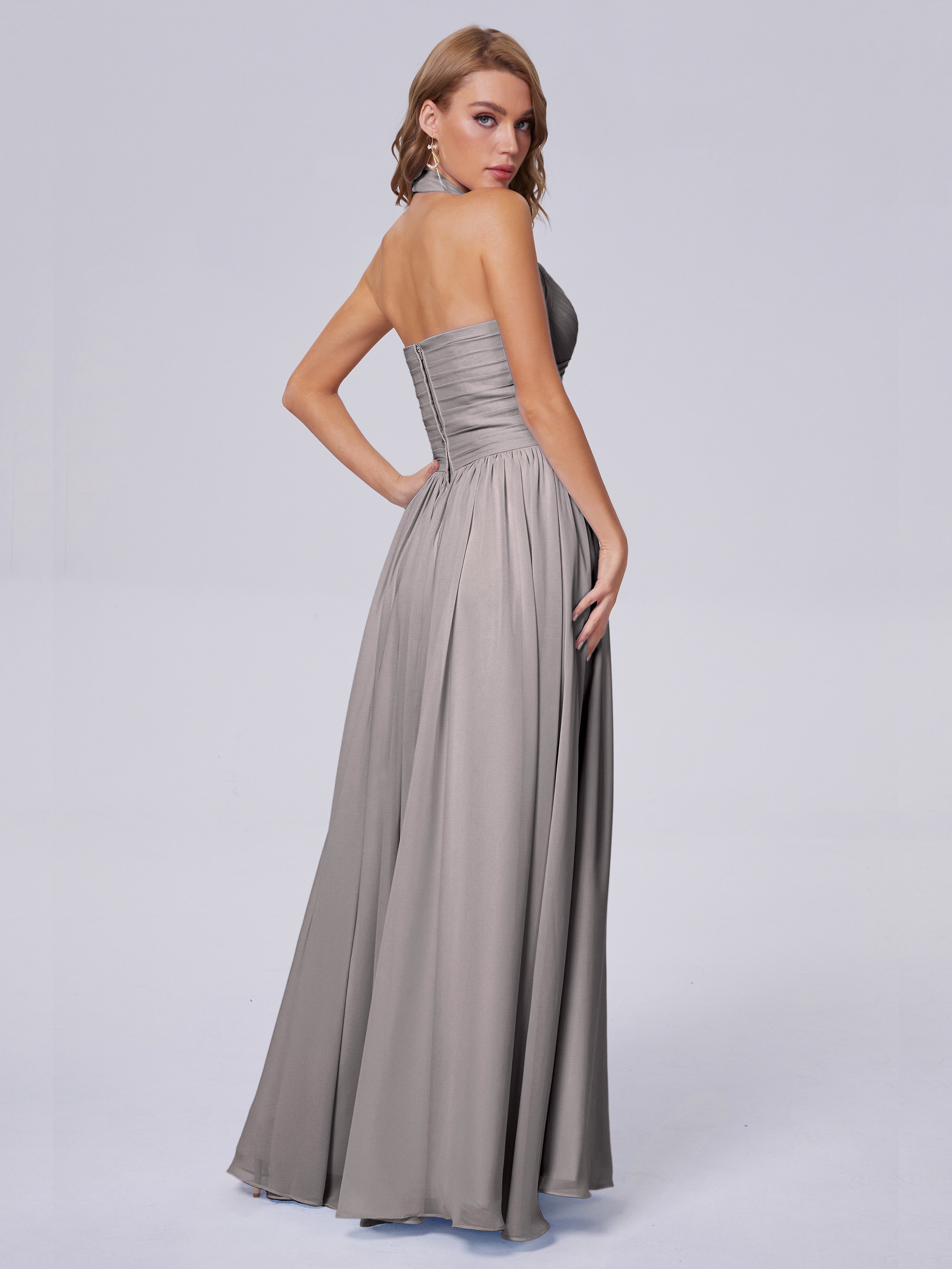Robe Argentée Demoiselle D Honneur Superbe Licou Mousseline Robes Demoiselle D'Honneur