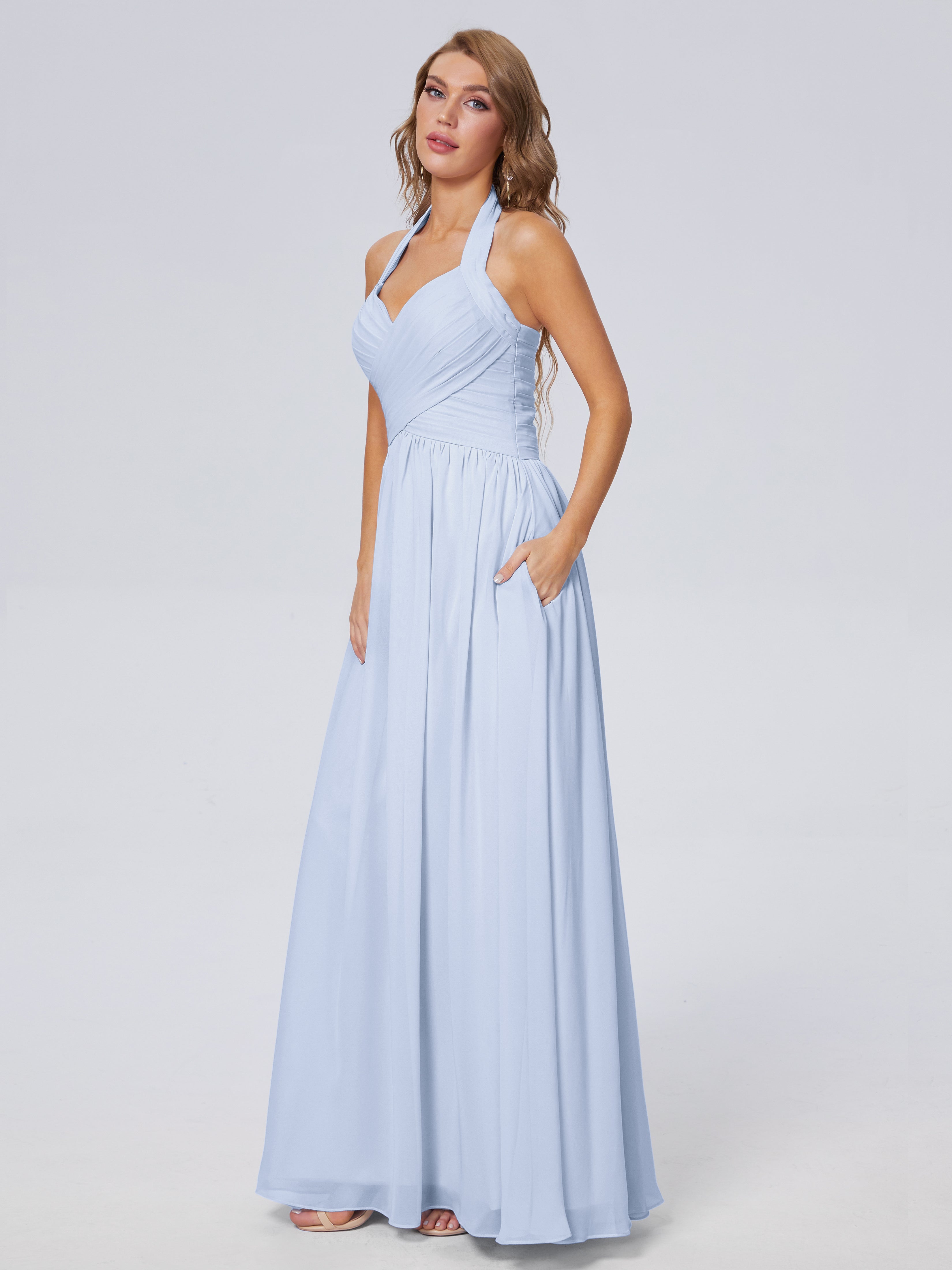 Demoiselle D Honneur Bleu Ciel Superbe Licou Mousseline Robes Demoiselle D'Honneur
