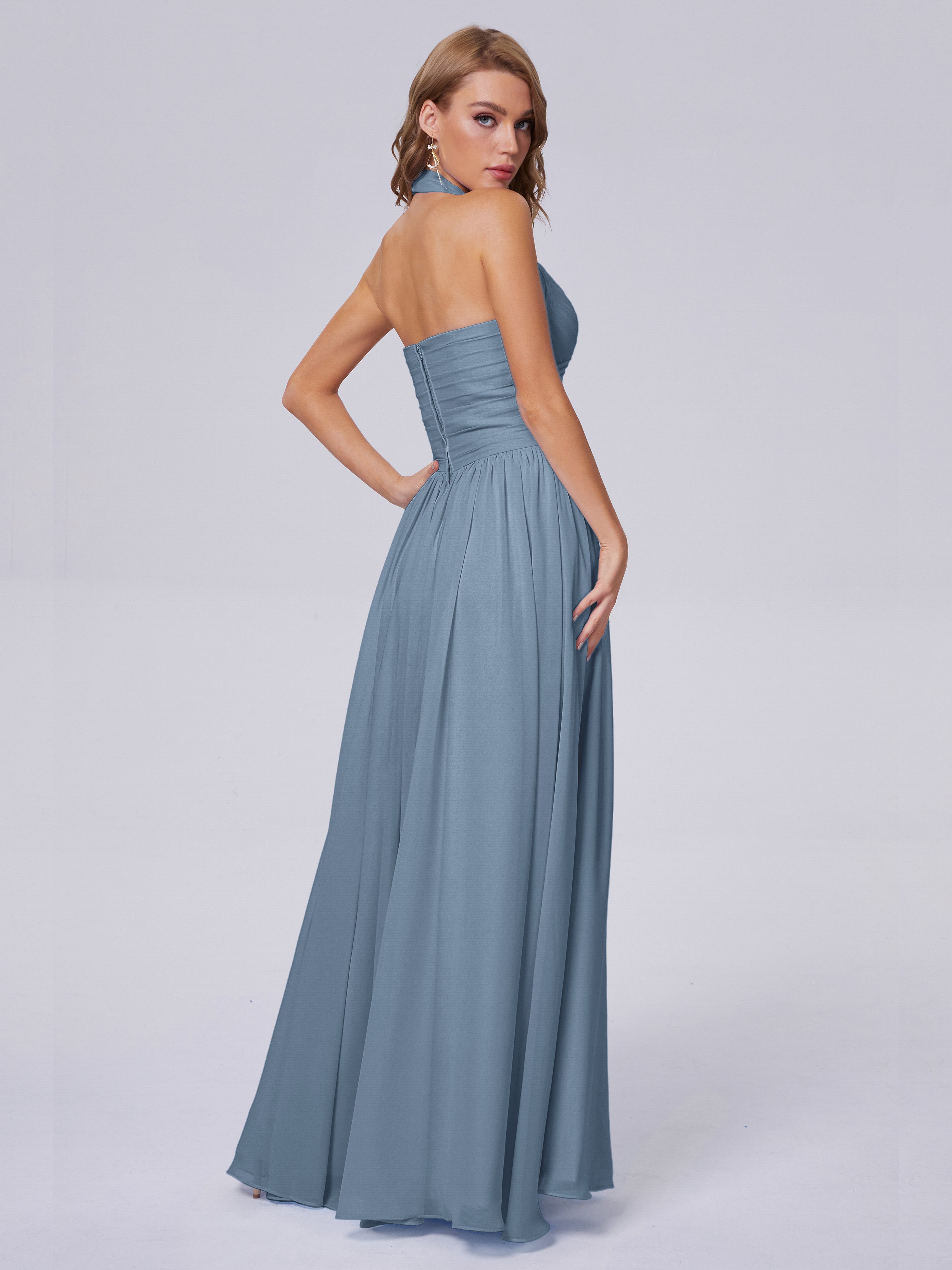 Robes De Demoiselle D'Honneur Bleu De Schiste Superbe Licou Mousseline Robes Demoiselle D'Honneur