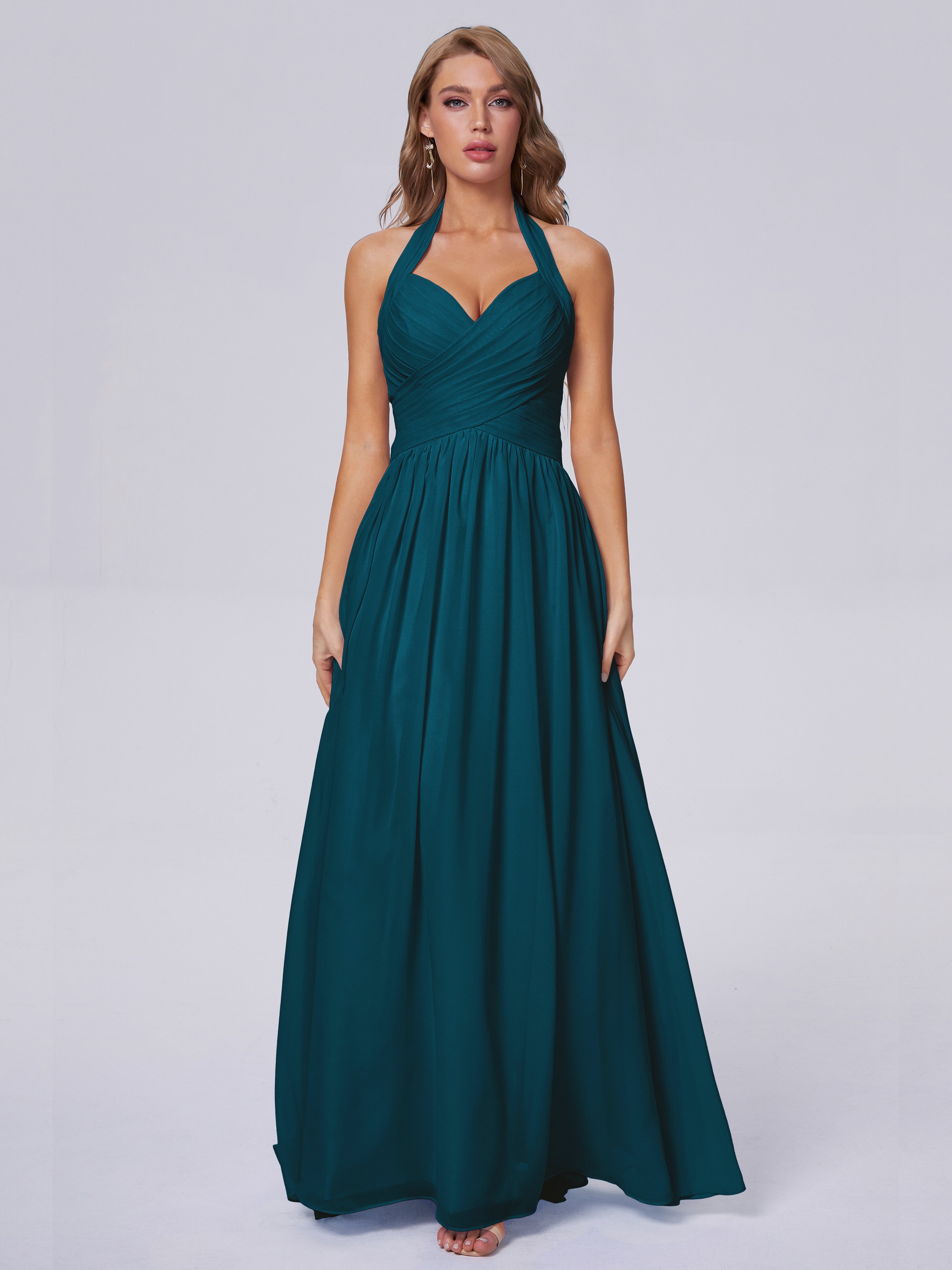 Robes De Demoiselle D'Honneur Bleu Encre Superbe Licou Mousseline Robes Demoiselle D'Honneur