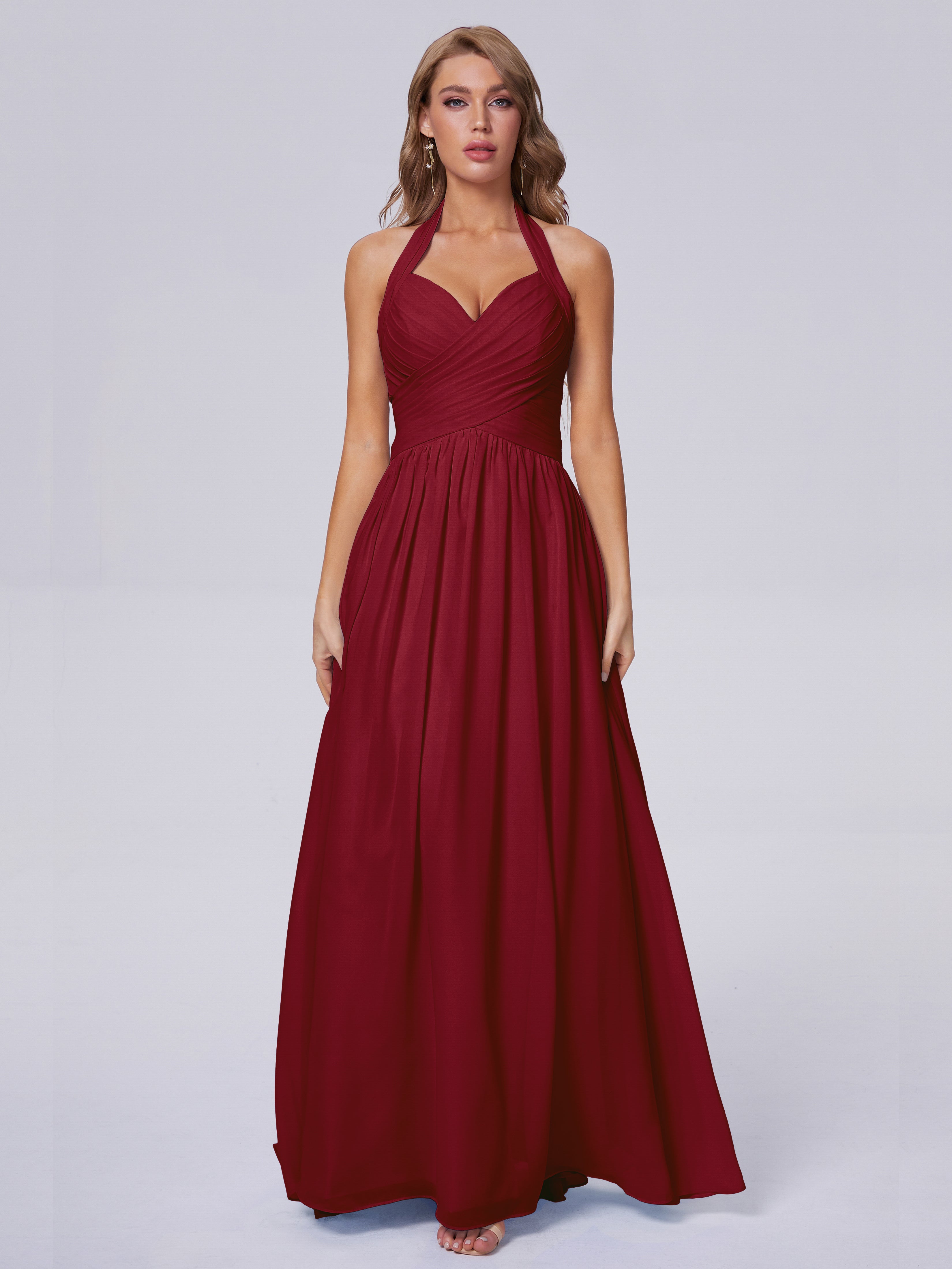 Robes De Demoiselle D'Honneur Couleur Bordeaux Superbe Licou Mousseline Robes Demoiselle D'Honneur