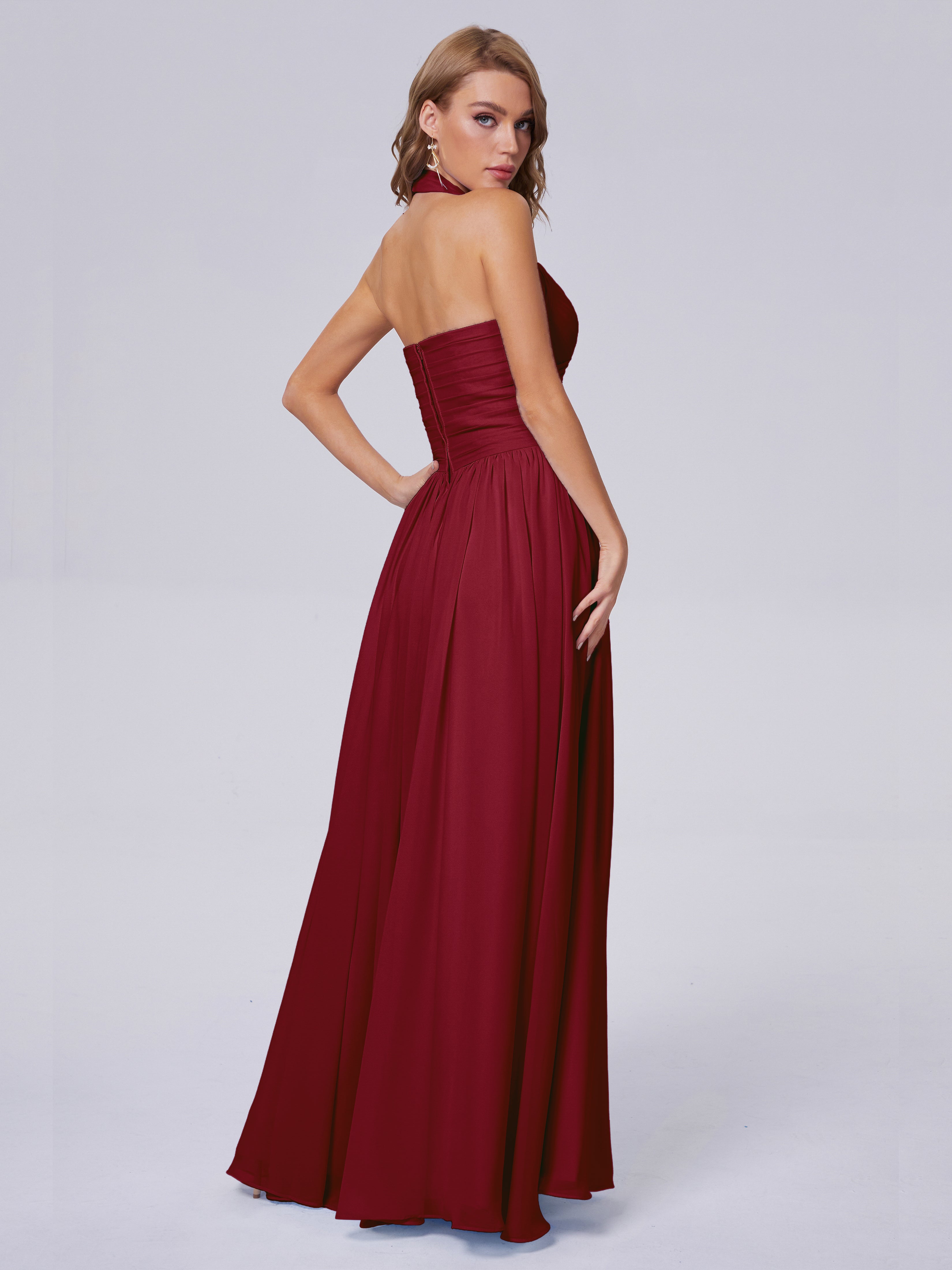 Robes De Demoiselle D'Honneur Couleur Bordeaux Superbe Licou Mousseline Robes Demoiselle D'Honneur