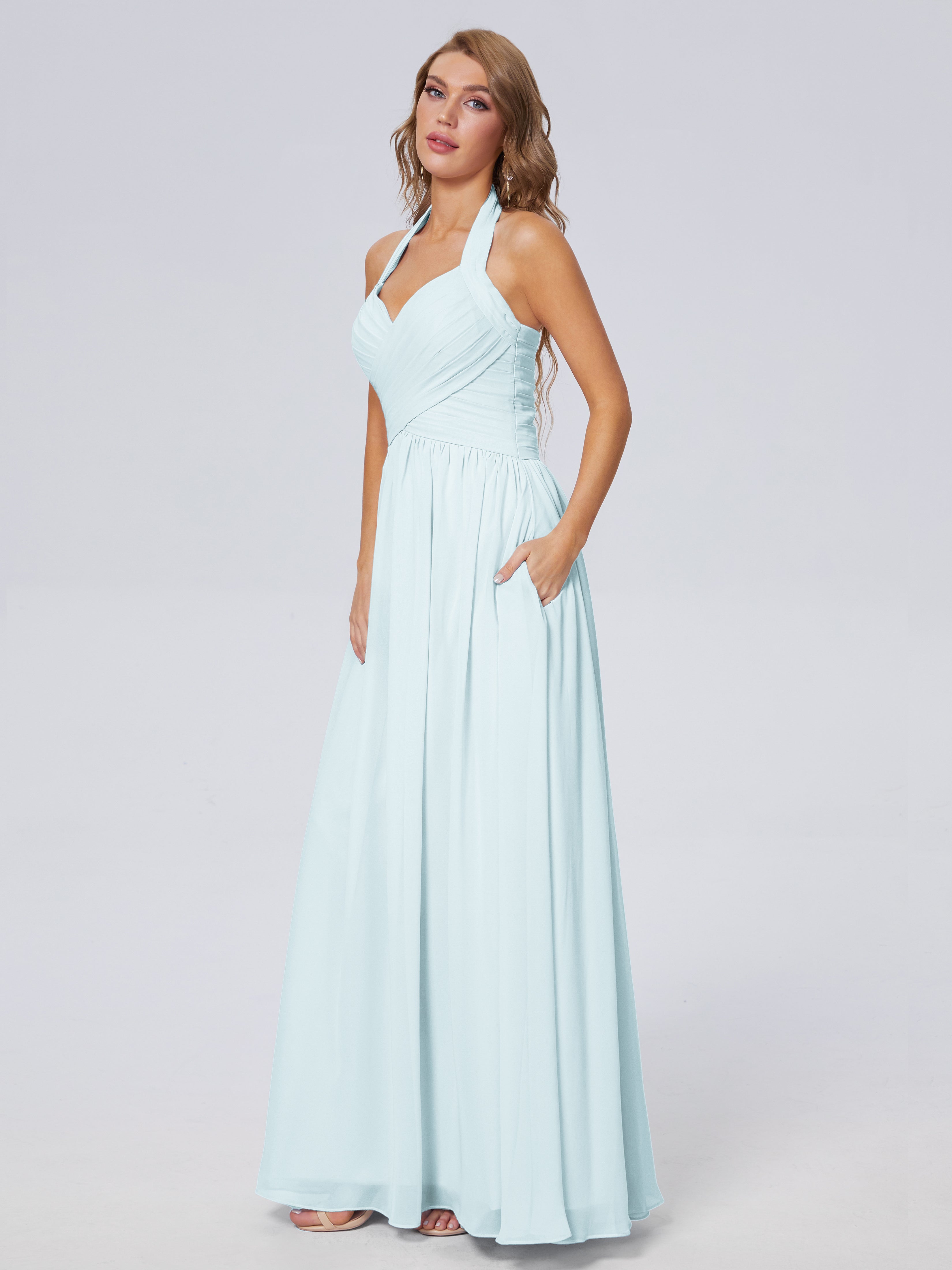 Robe De Demoiselle D'Honneur Brume Superbe Licou Mousseline Robes Demoiselle D'Honneur