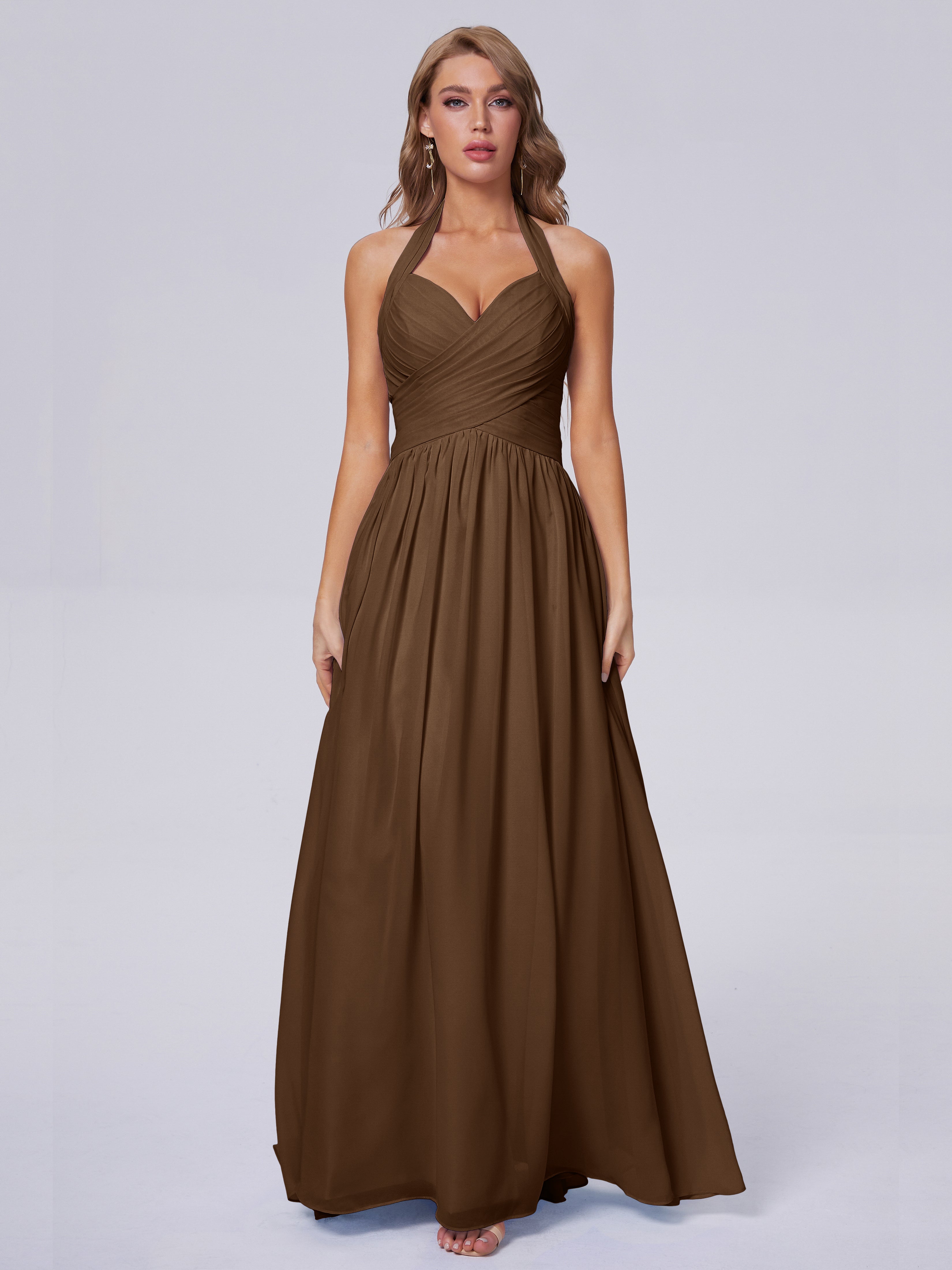 Robe Demoiselle D Honneur Brun Superbe Licou Mousseline Robes Demoiselle D'Honneur