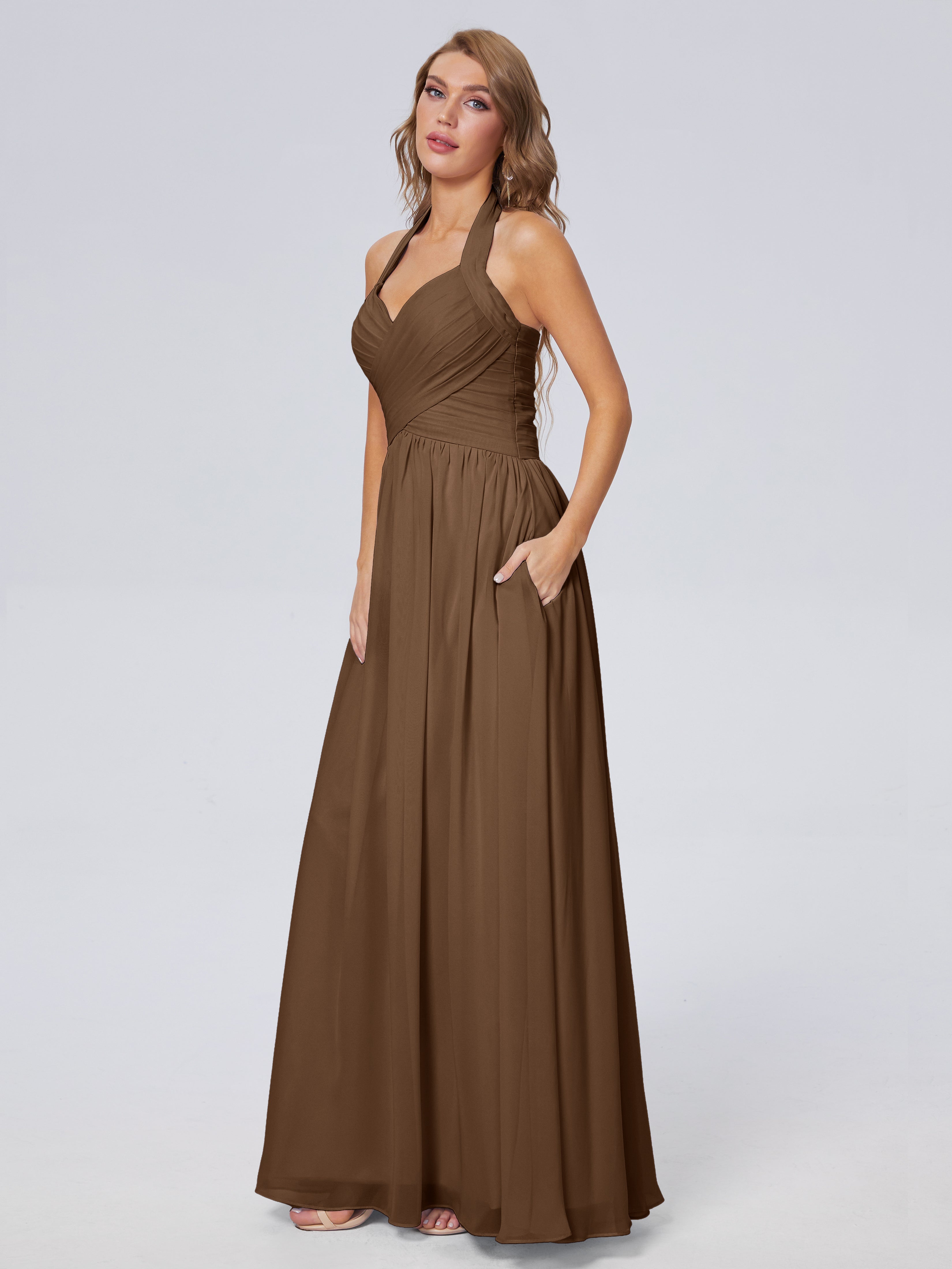 Robe Demoiselle D Honneur Brun Superbe Licou Mousseline Robes Demoiselle D'Honneur