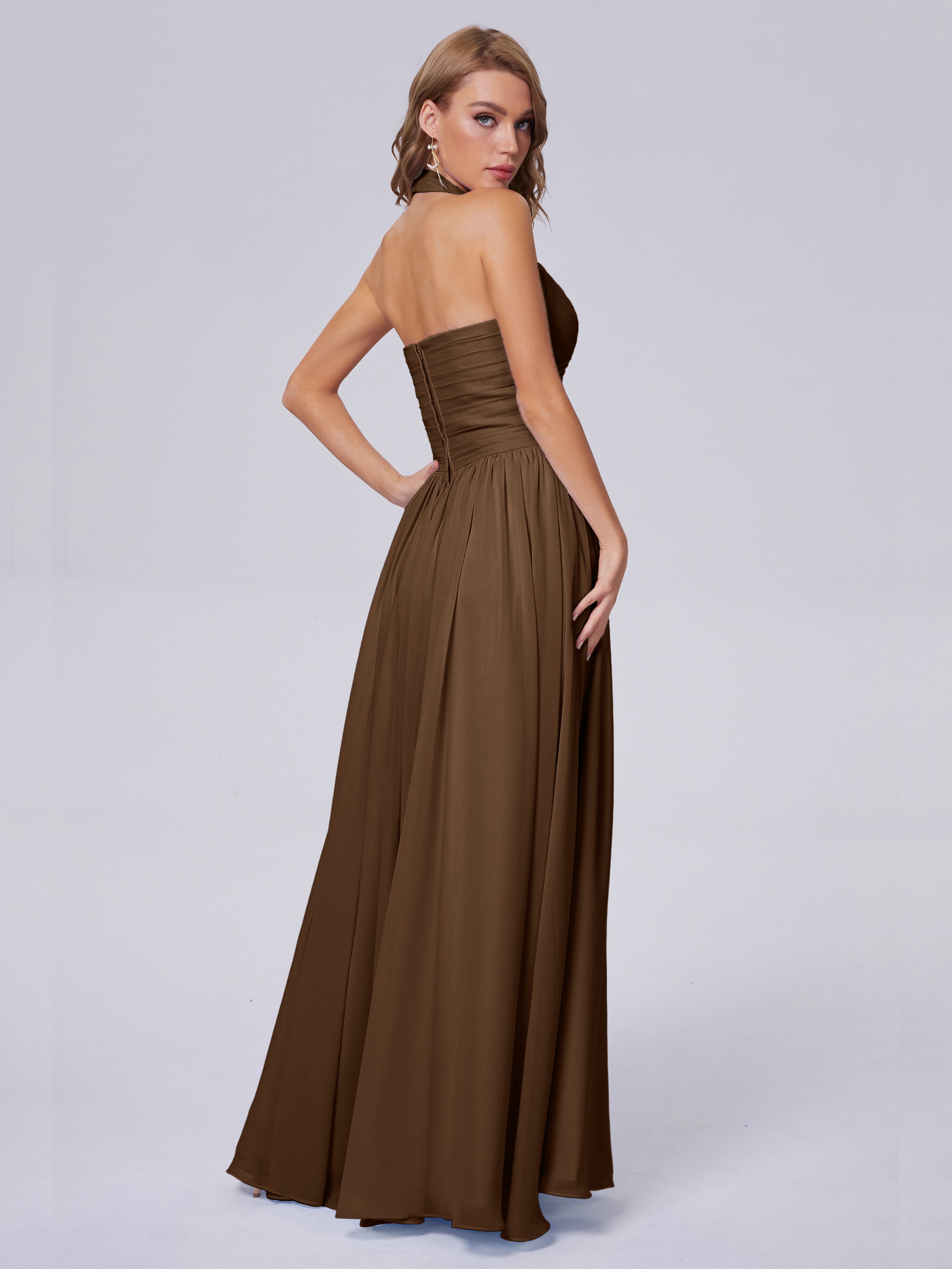 Robe Demoiselle D Honneur Brun Superbe Licou Mousseline Robes Demoiselle D'Honneur