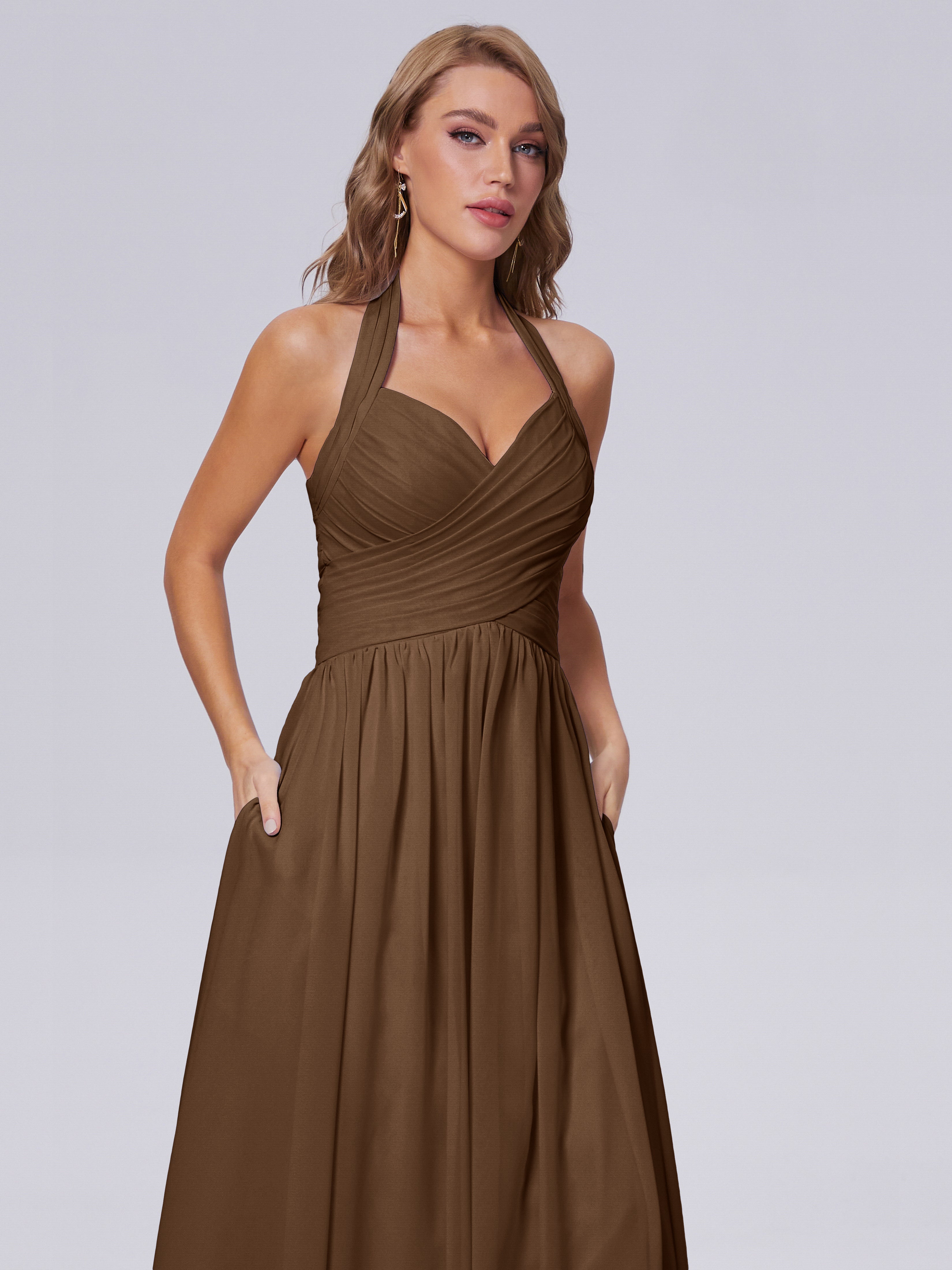 Robe Demoiselle D Honneur Brun Superbe Licou Mousseline Robes Demoiselle D'Honneur