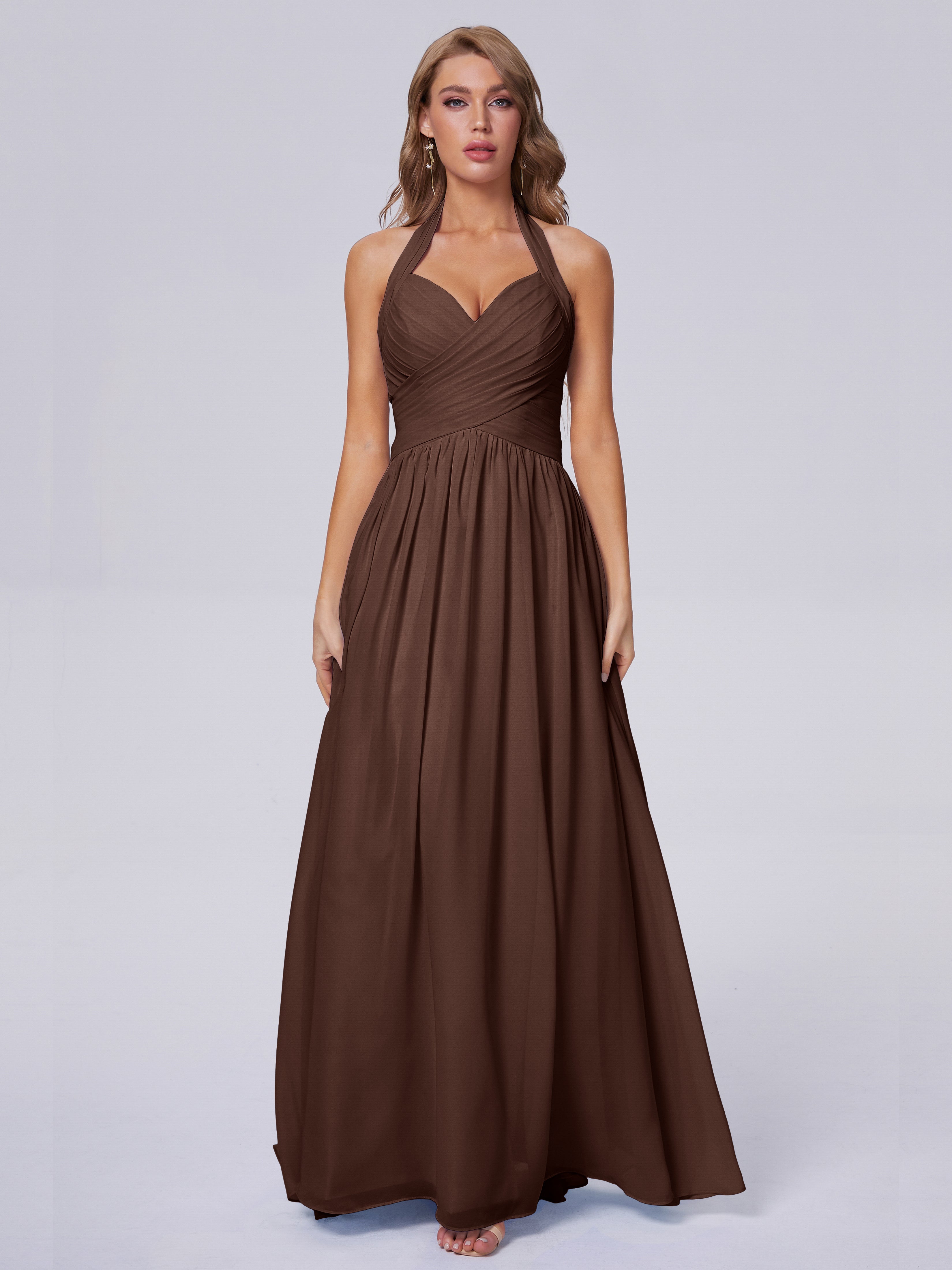 Robe Chocolat Demoiselle D Honneur Superbe Licou Mousseline Robes Demoiselle D'Honneur