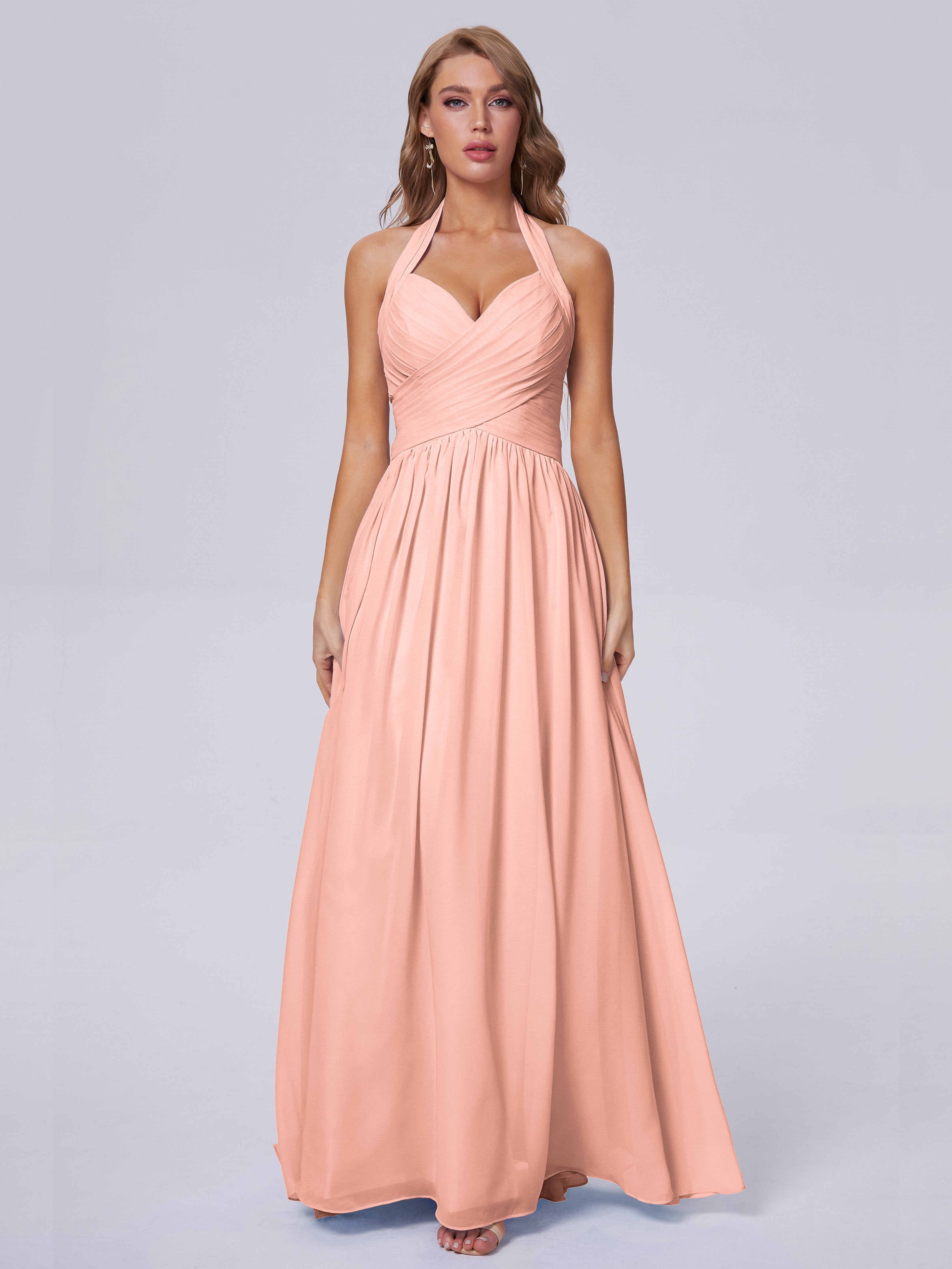Robes De Demoiselle D'Honneur Couleur Corail Superbe Licou Mousseline Robes Demoiselle D'Honneur