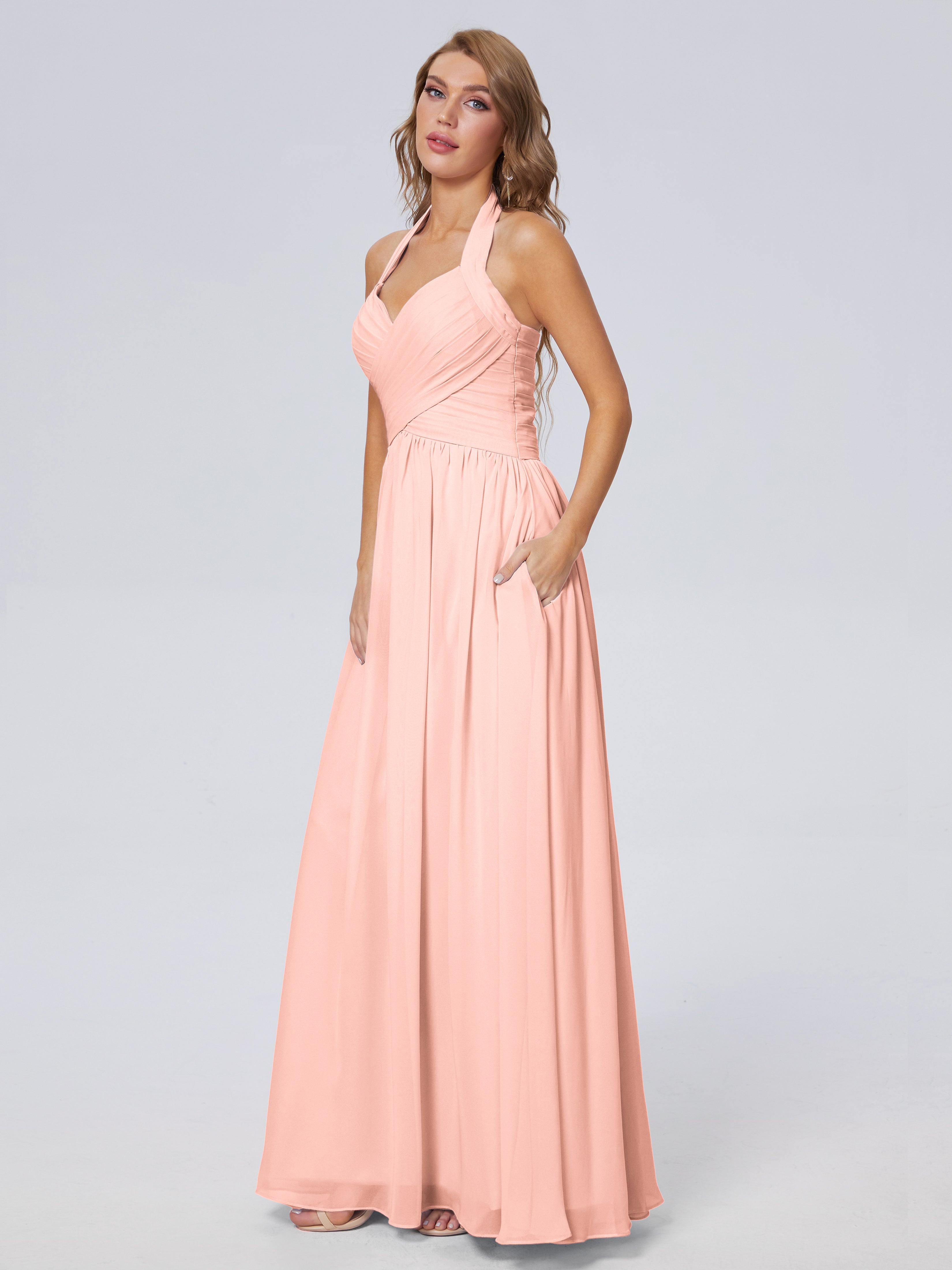 Robes De Demoiselle D'Honneur Couleur Corail Superbe Licou Mousseline Robes Demoiselle D'Honneur