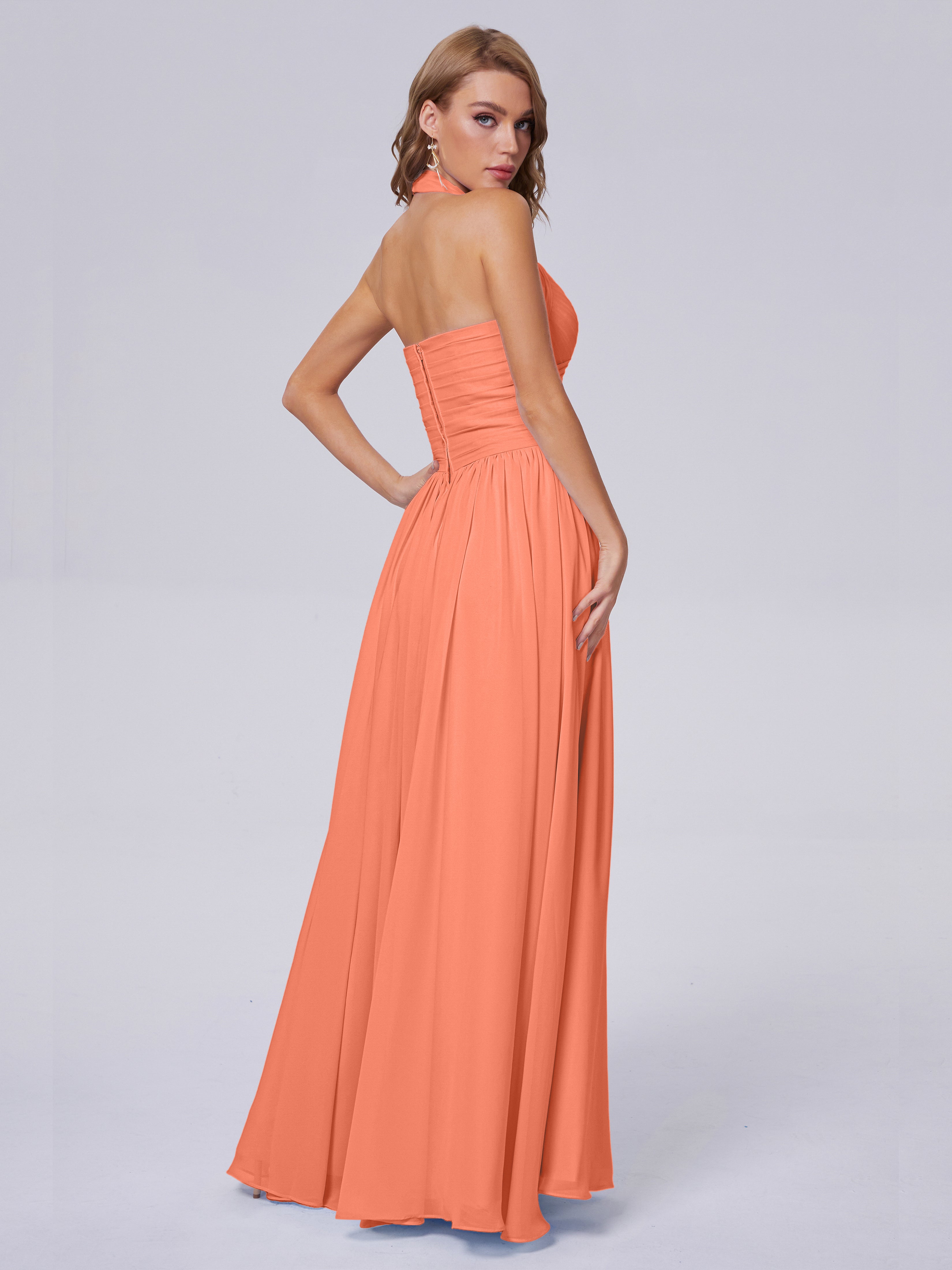 Robes De Demoiselle D'Honneur Coucher De Soleil Superbe Licou Mousseline Robes Demoiselle D'Honneur