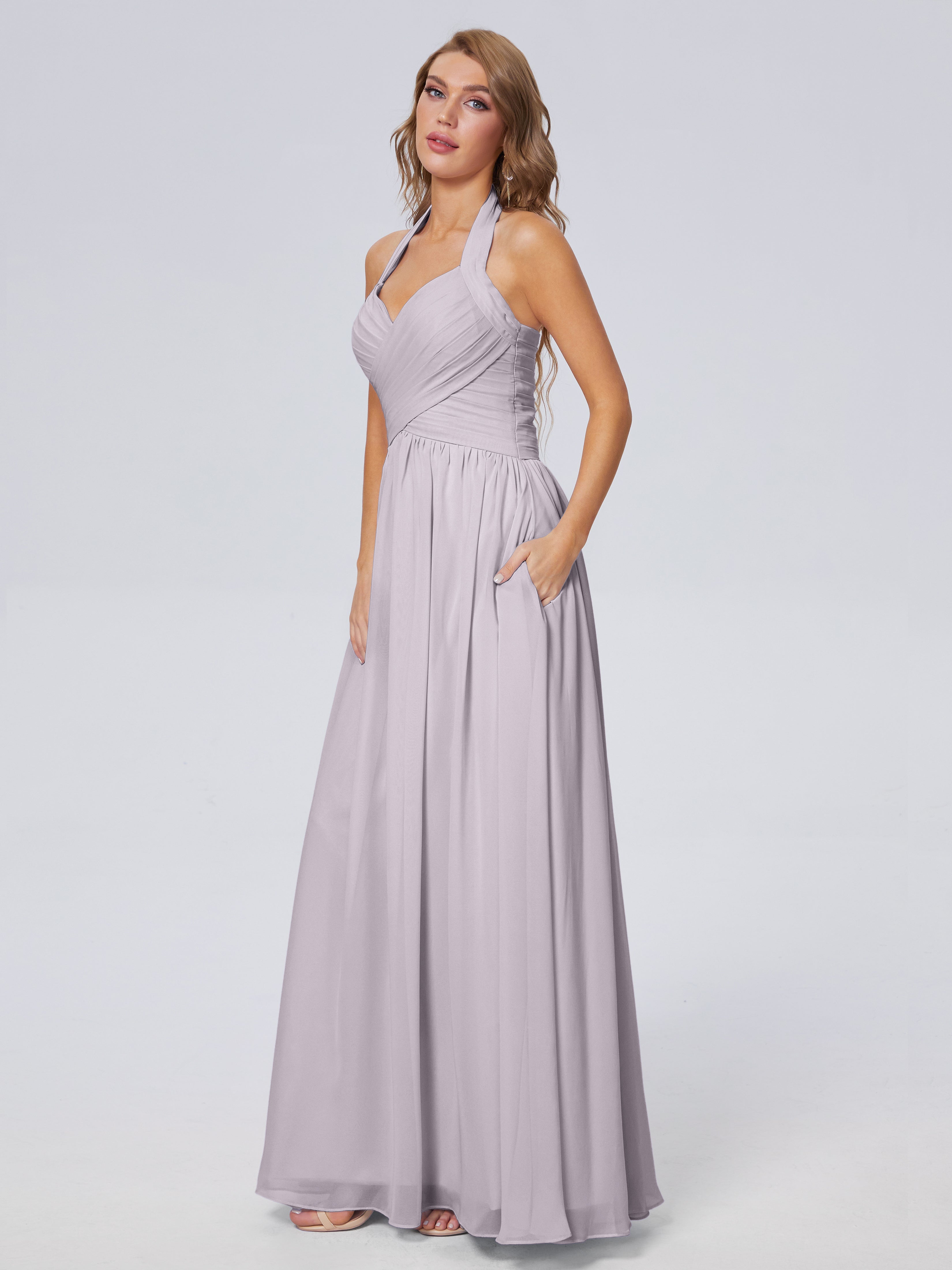 Robes De Demoiselle D'Honneur Couleur Crépuscule Superbe Licou Mousseline Robes Demoiselle D'Honneur
