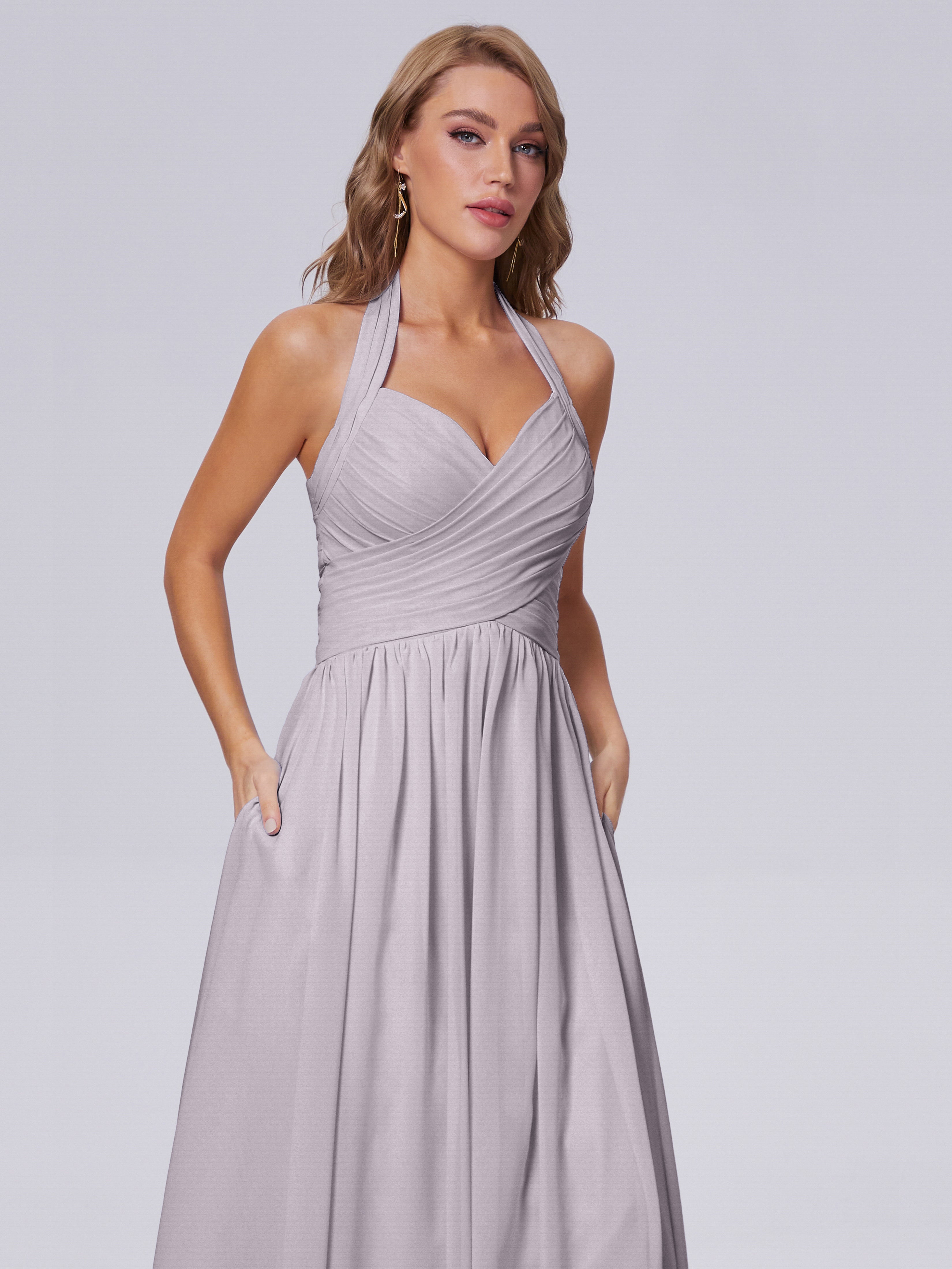 Robes De Demoiselle D'Honneur Couleur Crépuscule Superbe Licou Mousseline Robes Demoiselle D'Honneur
