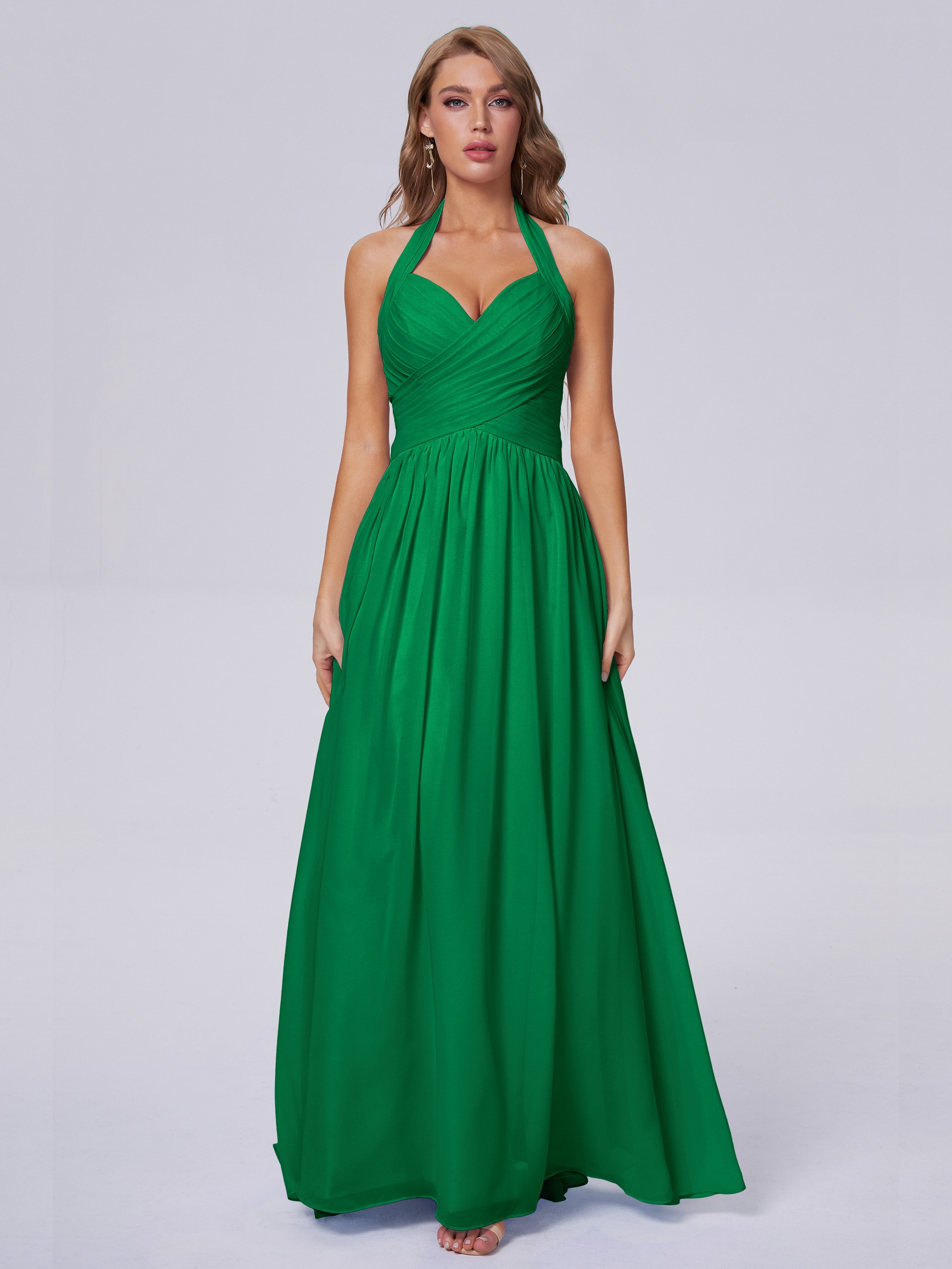 Robes De Demoiselle D'Honneur Émeraude Superbe Licou Mousseline Robes Demoiselle D'Honneur