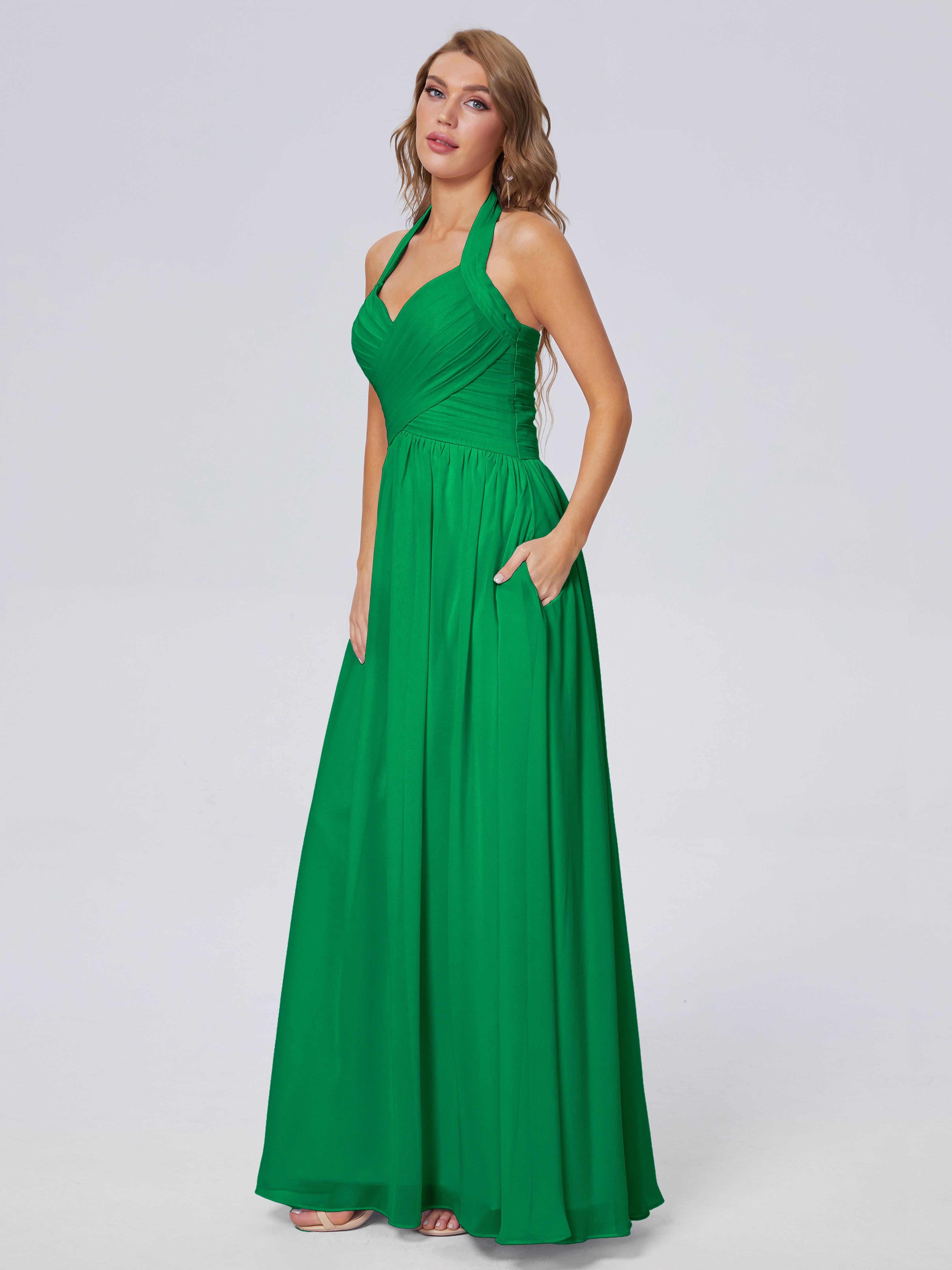 Robes De Demoiselle D'Honneur Émeraude Superbe Licou Mousseline Robes Demoiselle D'Honneur