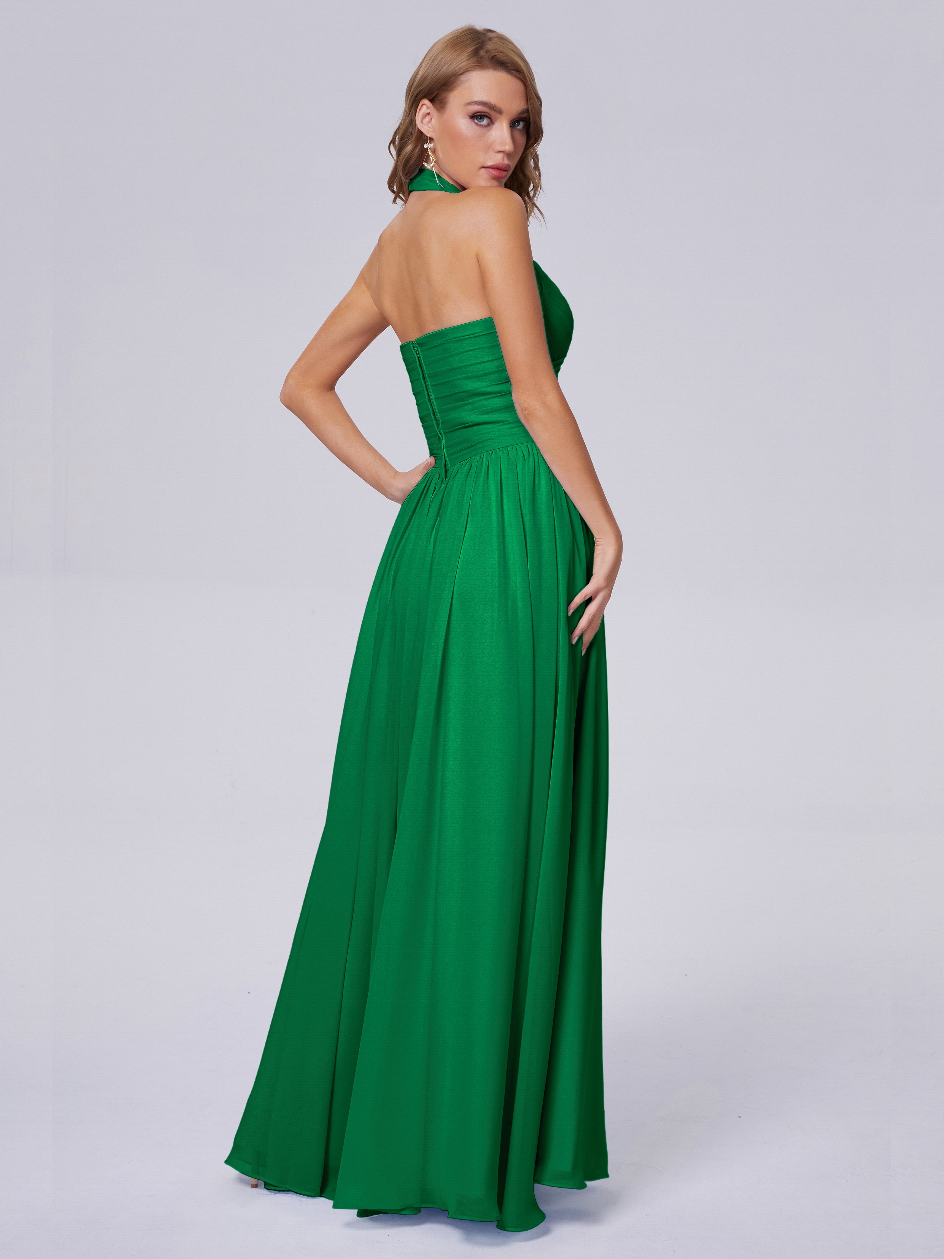 Robes De Demoiselle D'Honneur Émeraude Superbe Licou Mousseline Robes Demoiselle D'Honneur