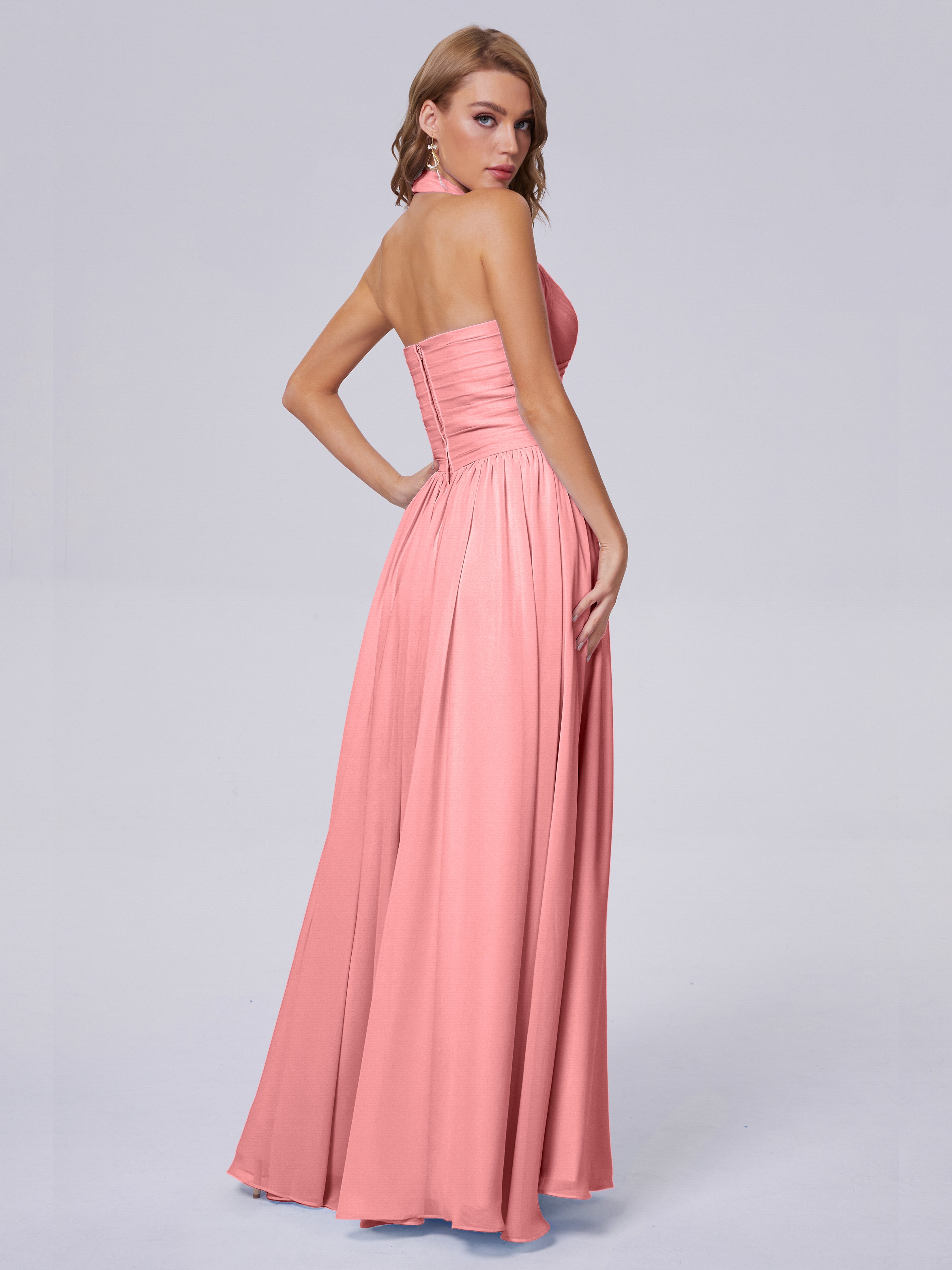 Robes De Demoiselle D'Honneur Flamant Superbe Licou Mousseline Robes Demoiselle D'Honneur
