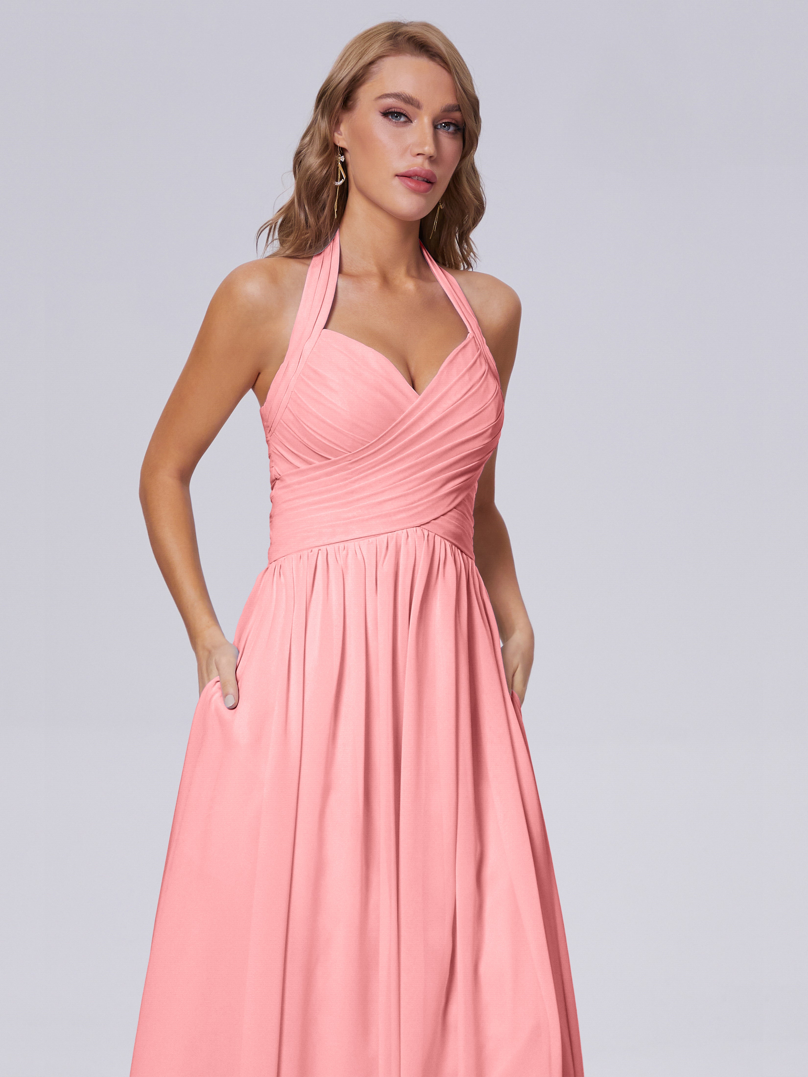 Robes De Demoiselle D'Honneur Flamant Superbe Licou Mousseline Robes Demoiselle D'Honneur