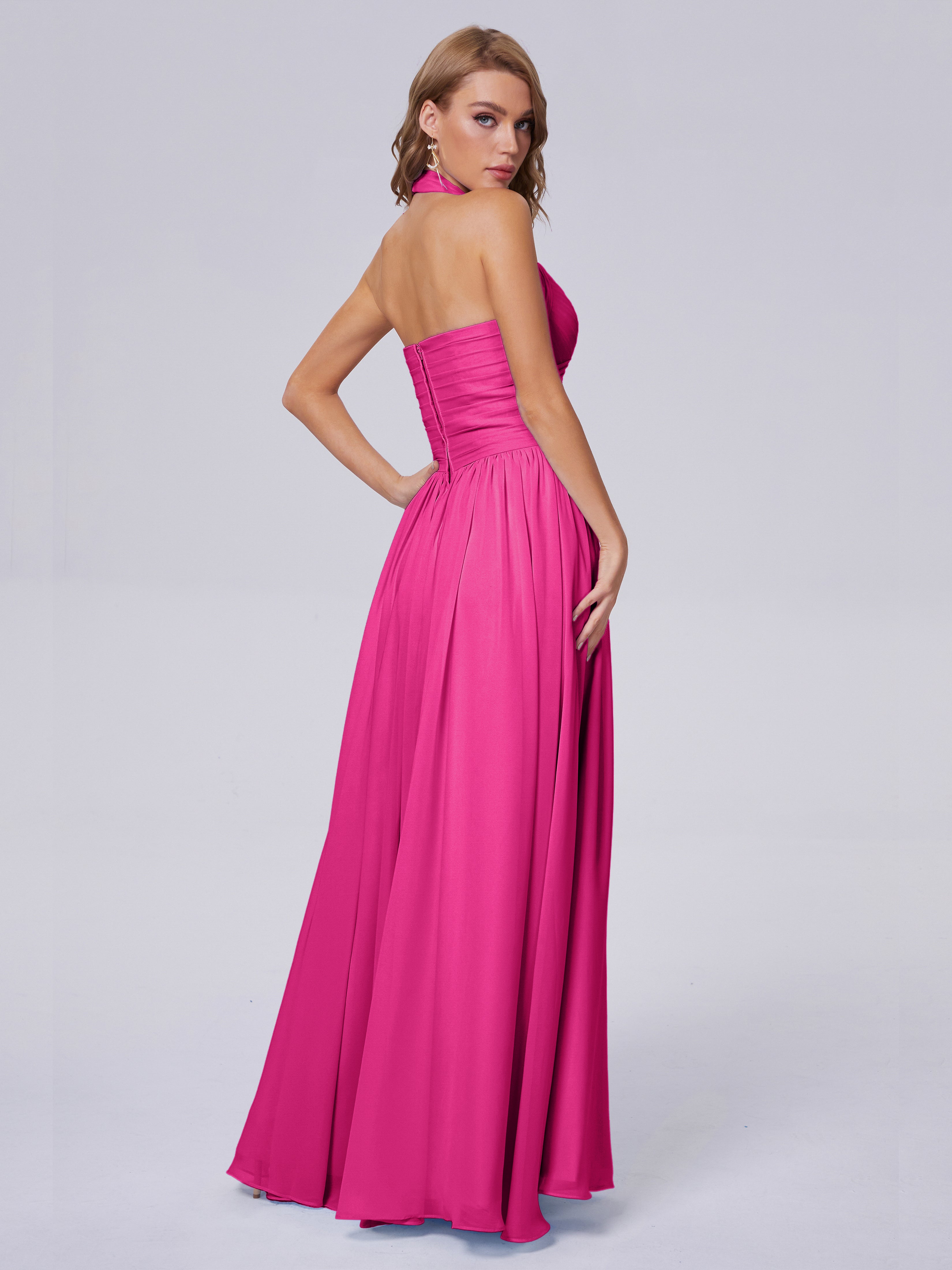 Robes De Demoiselle D'Honneur Couleur Fuchsia Rose Superbe Licou Mousseline Robes Demoiselle D'Honneur