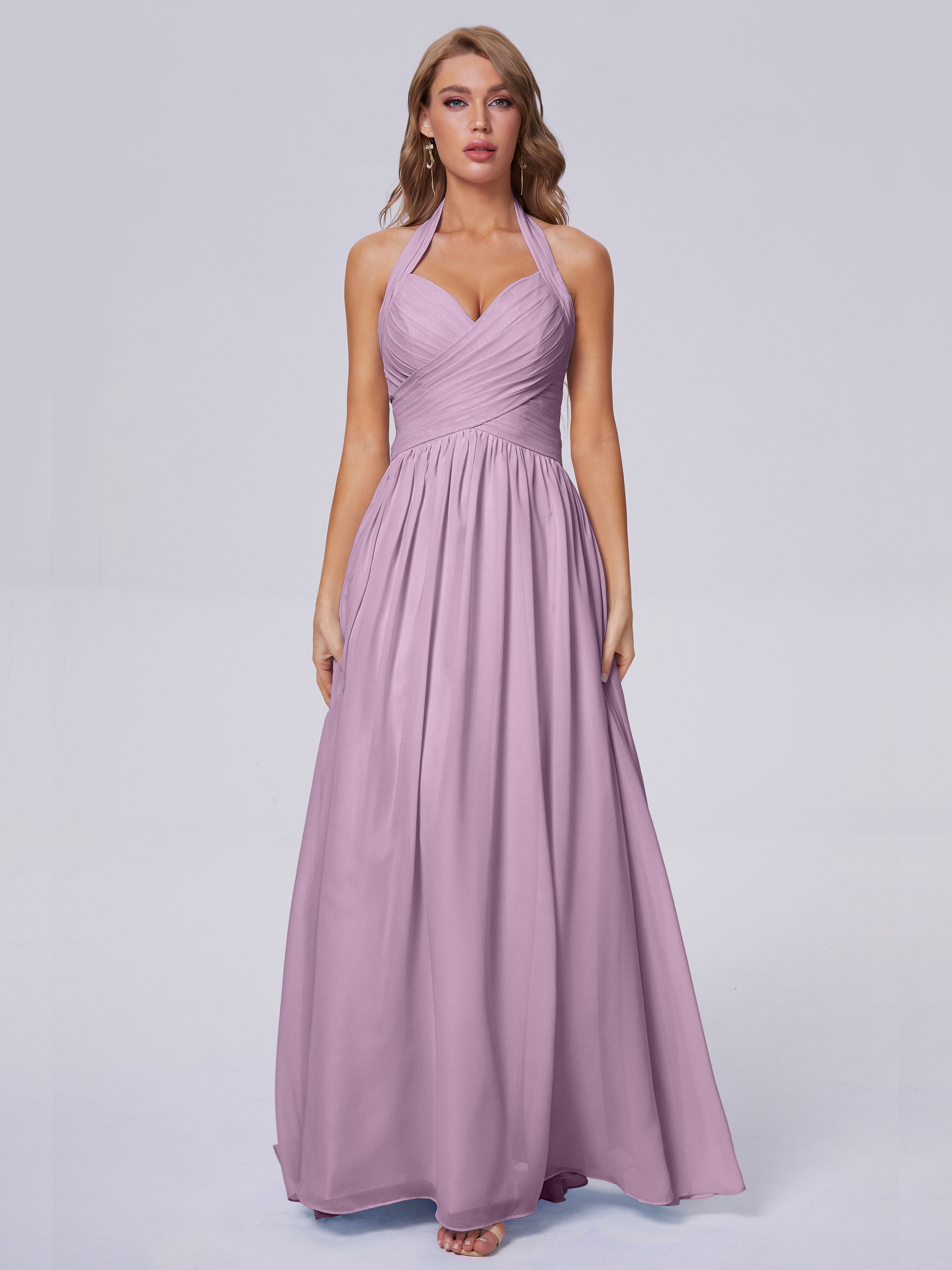 Robes De Demoiselle D'Honneur Glycine Superbe Licou Mousseline Robes Demoiselle D'Honneur