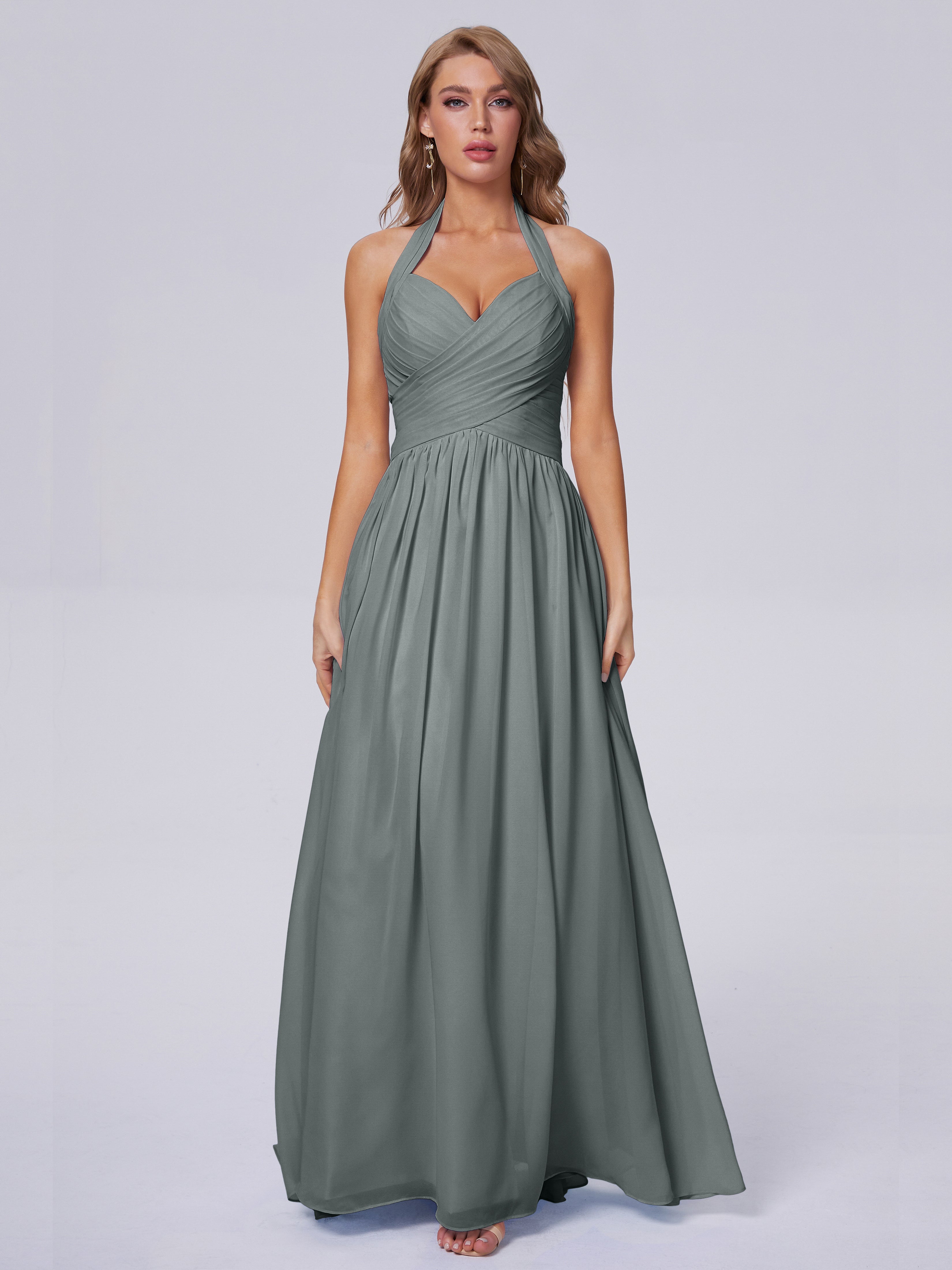 Robe Demoiselle D Honneur Gris Argenté Superbe Licou Mousseline Robes Demoiselle D'Honneur