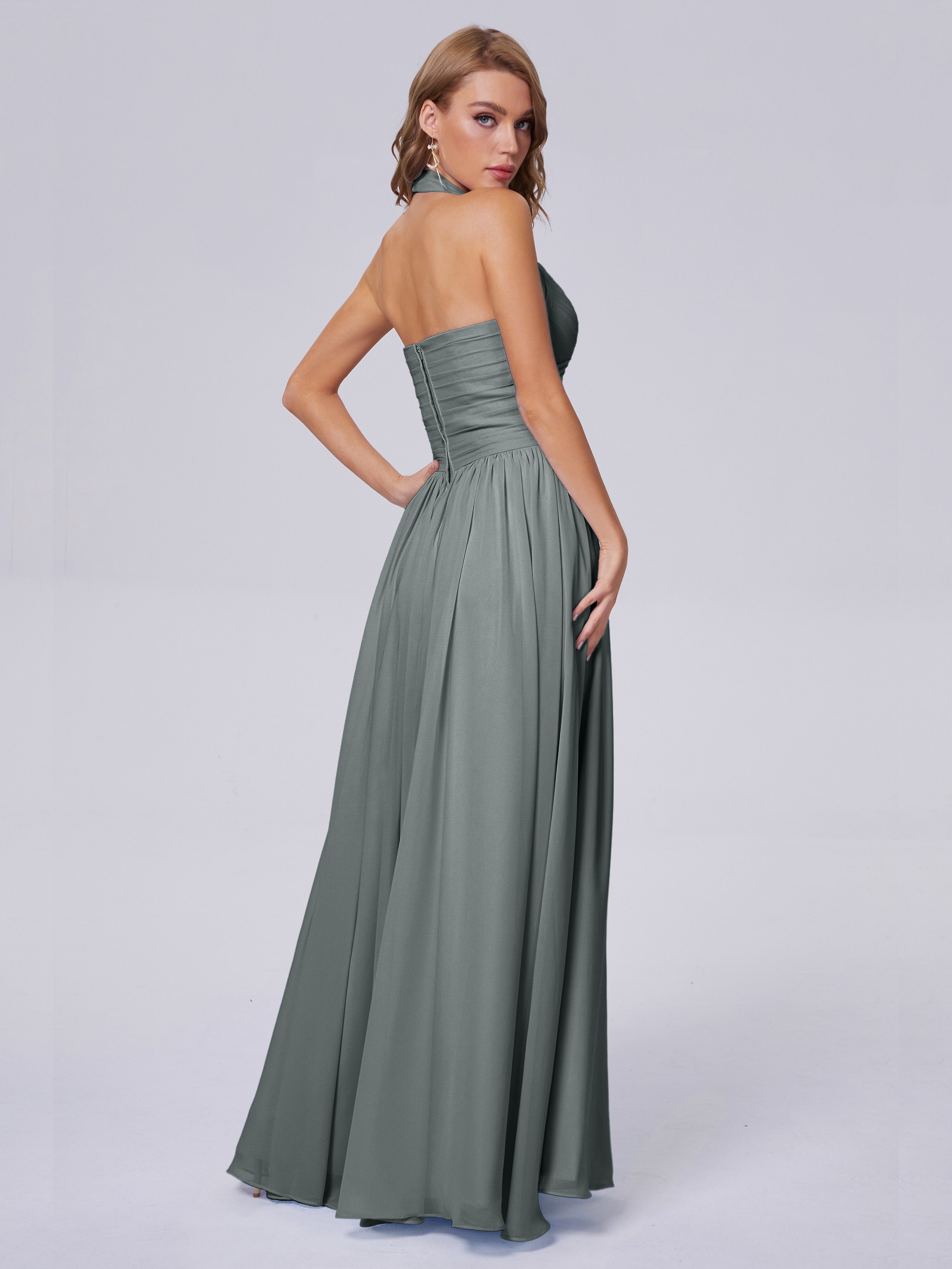 Robe Demoiselle D Honneur Gris Argenté Superbe Licou Mousseline Robes Demoiselle D'Honneur