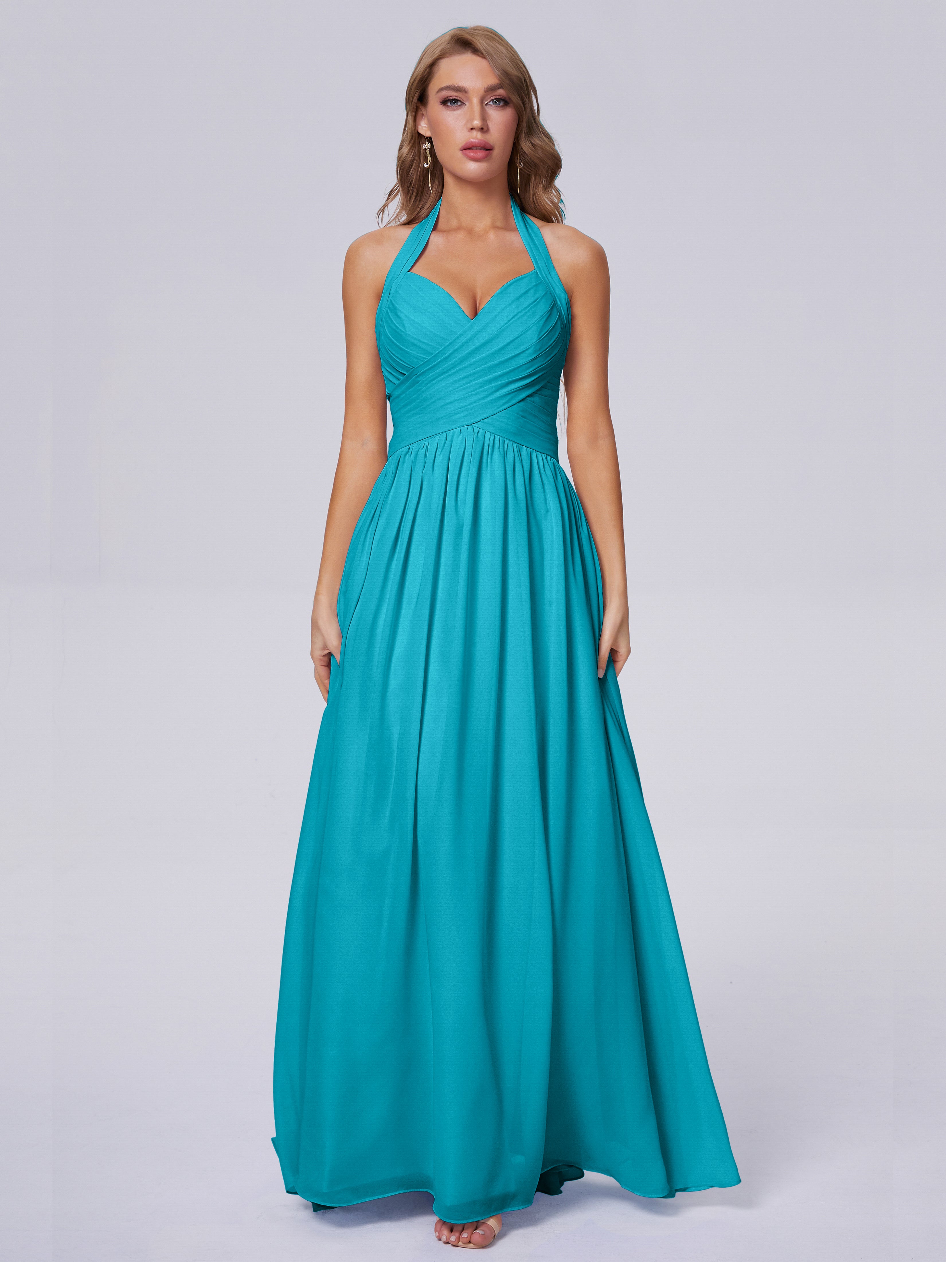 Robes De Demoiselle D'Honneur Vert Jade Superbe Licou Mousseline Robes Demoiselle D'Honneur