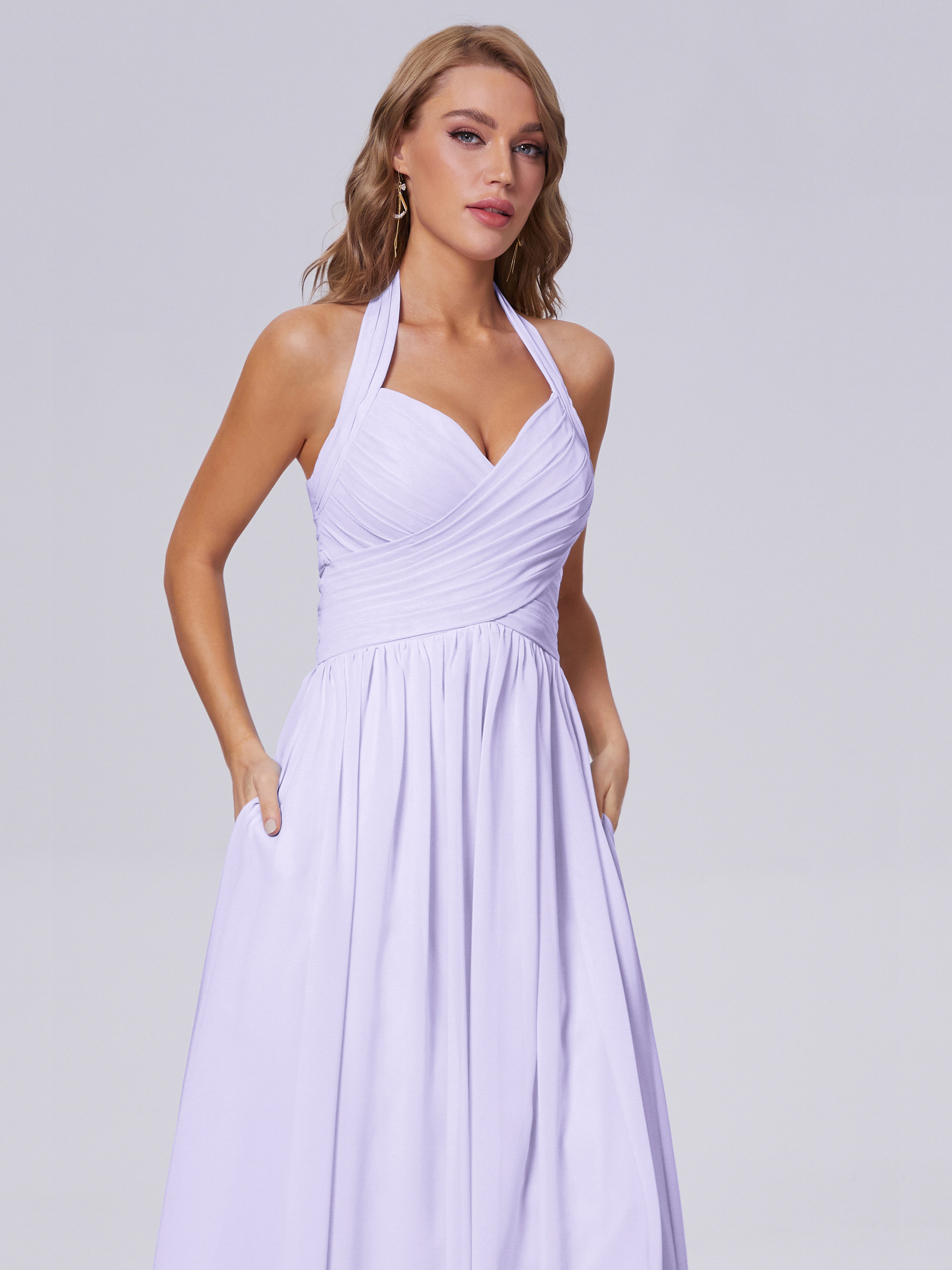 Robe Demoiselle D Honneur Couleur Lilas Superbe Licou Mousseline Robes Demoiselle D'Honneur