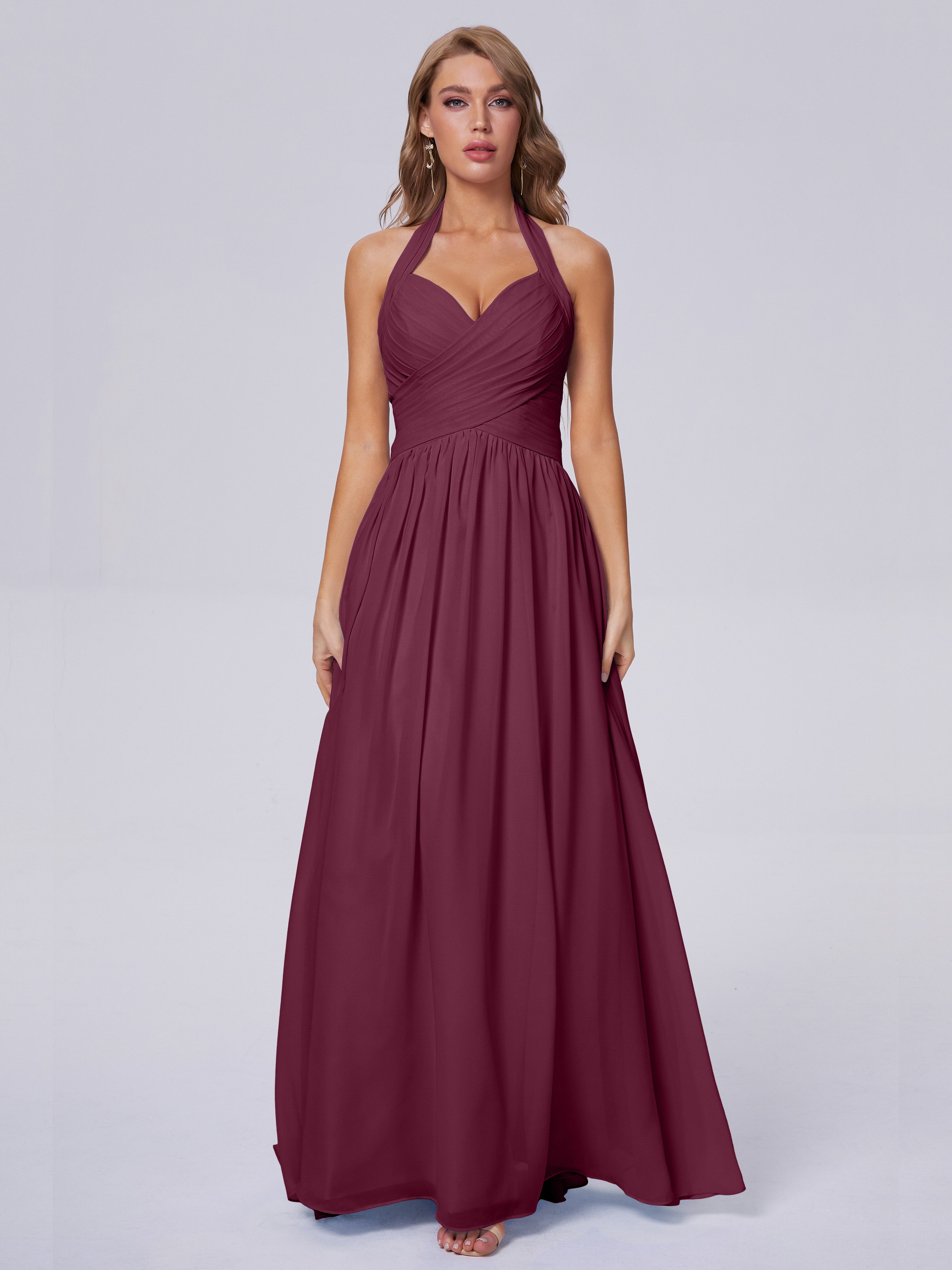 Robes De Demoiselle D'Honneur Mûre Superbe Licou Mousseline Robes Demoiselle D'Honneur