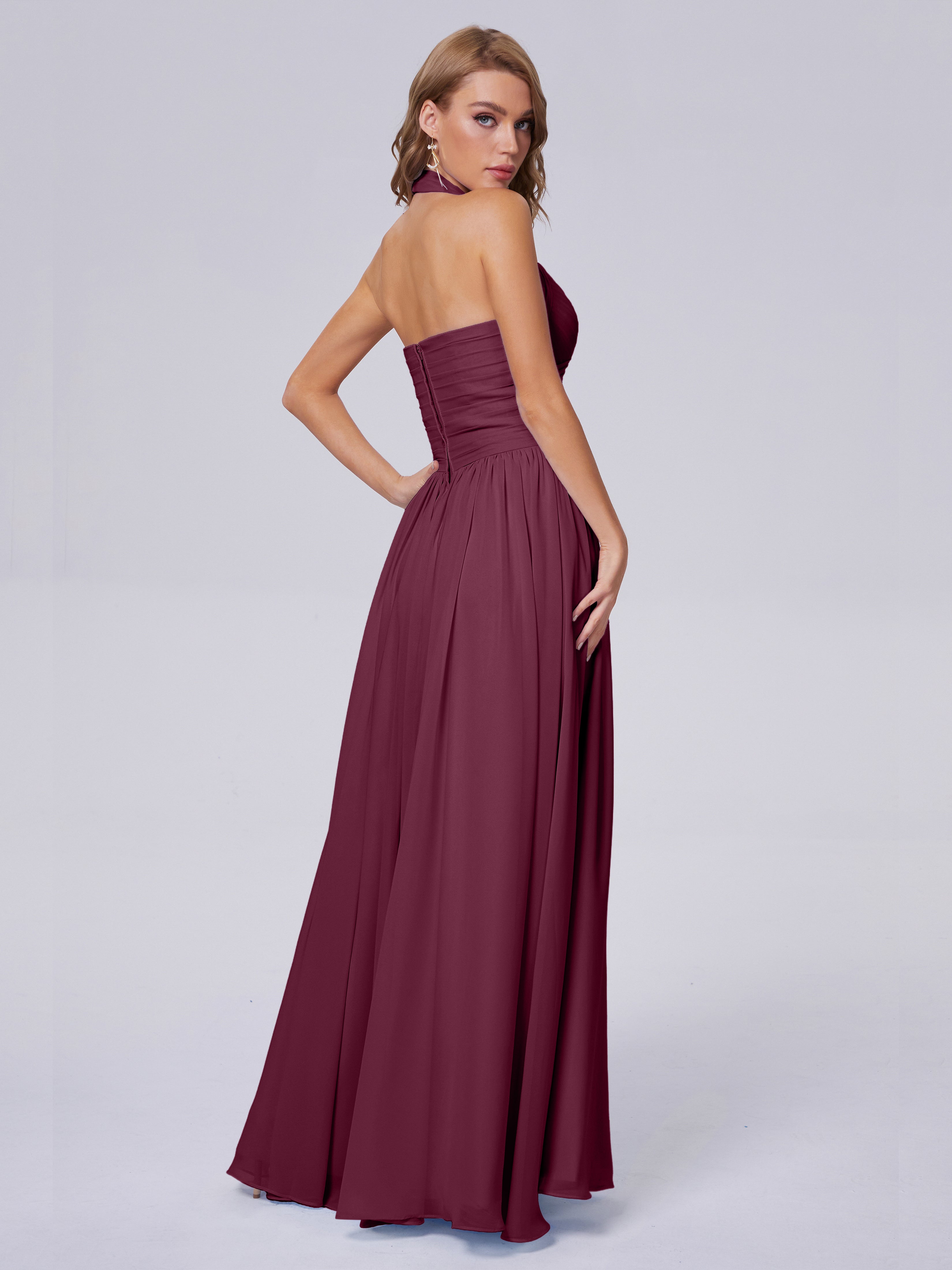 Robes De Demoiselle D'Honneur Mûre Superbe Licou Mousseline Robes Demoiselle D'Honneur