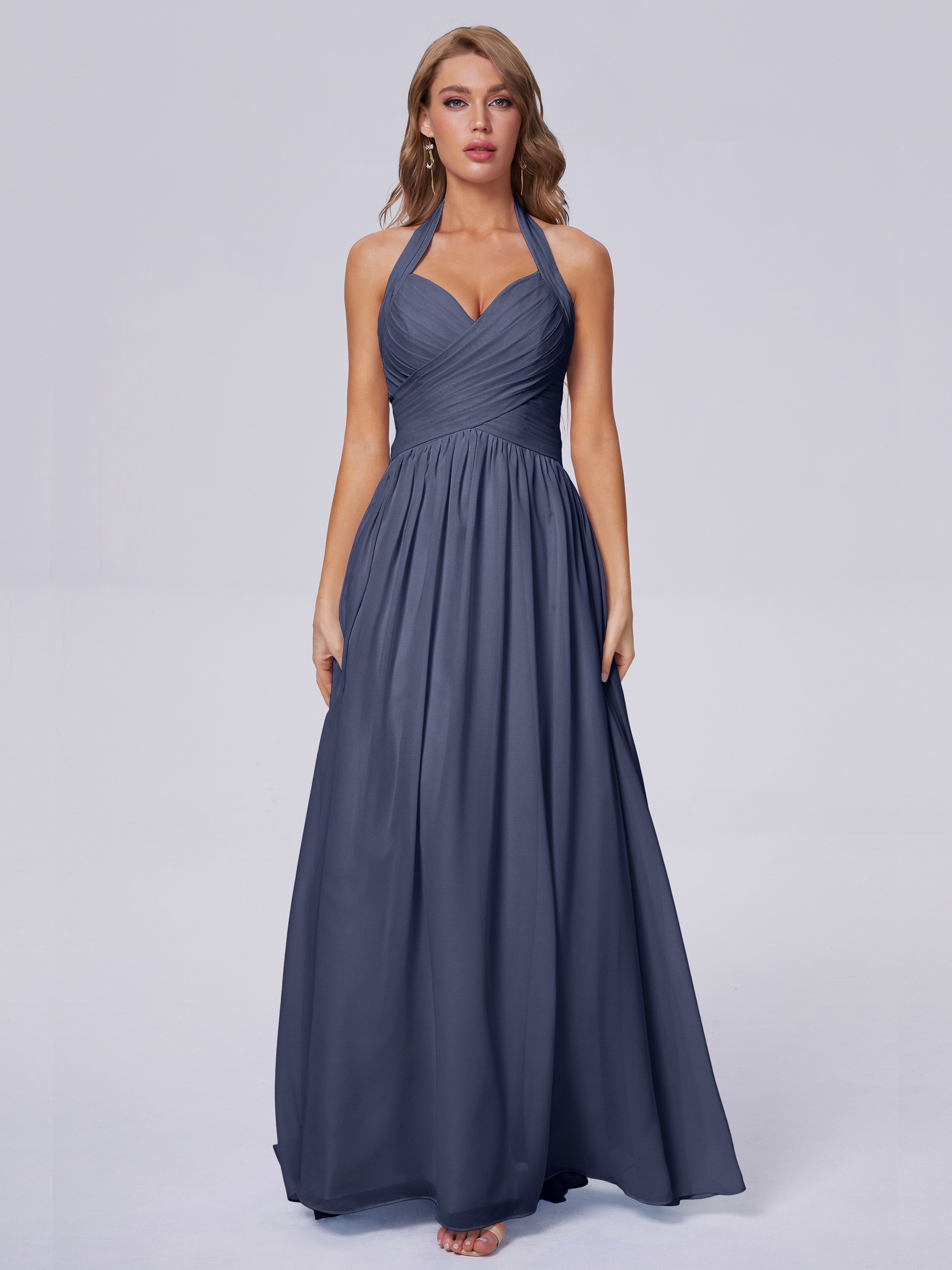Robes De Demoiselle D'Honneur Bleu Orageux Superbe Licou Mousseline Robes Demoiselle D'Honneur