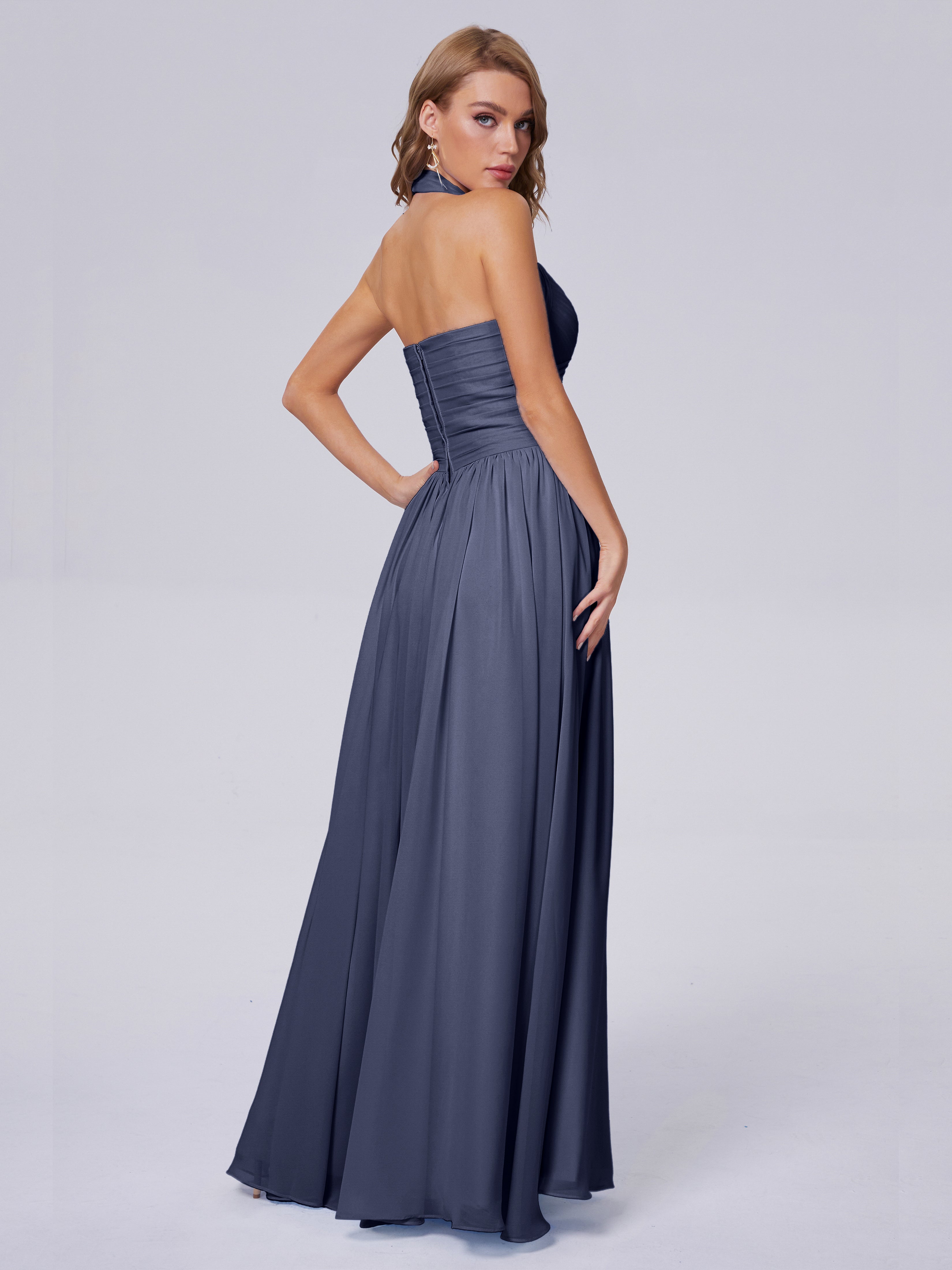 Robes De Demoiselle D'Honneur Bleu Orageux Superbe Licou Mousseline Robes Demoiselle D'Honneur