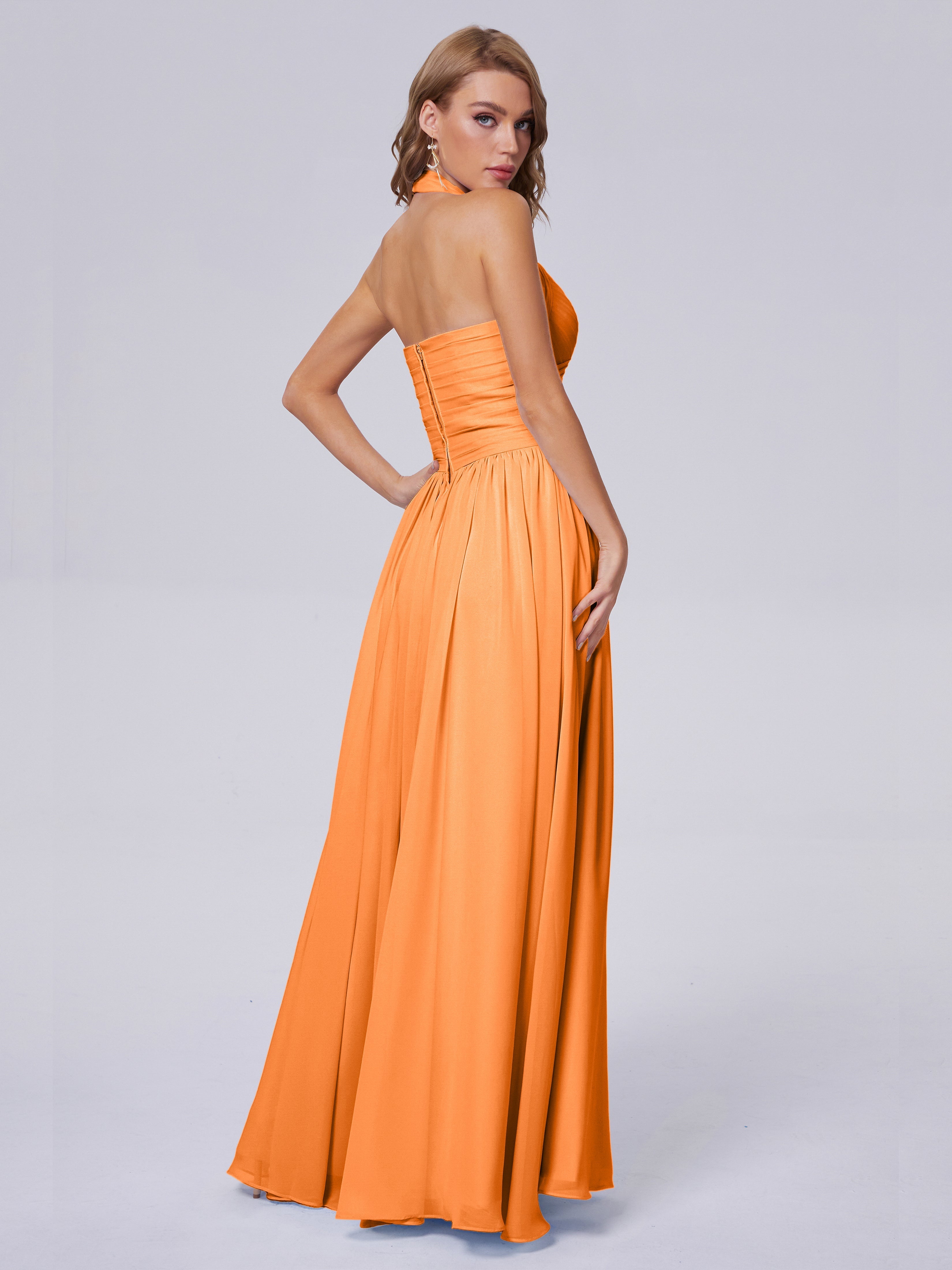 Robe Orange Demoiselle D Honneur Superbe Licou Mousseline Robes Demoiselle D'Honneur
