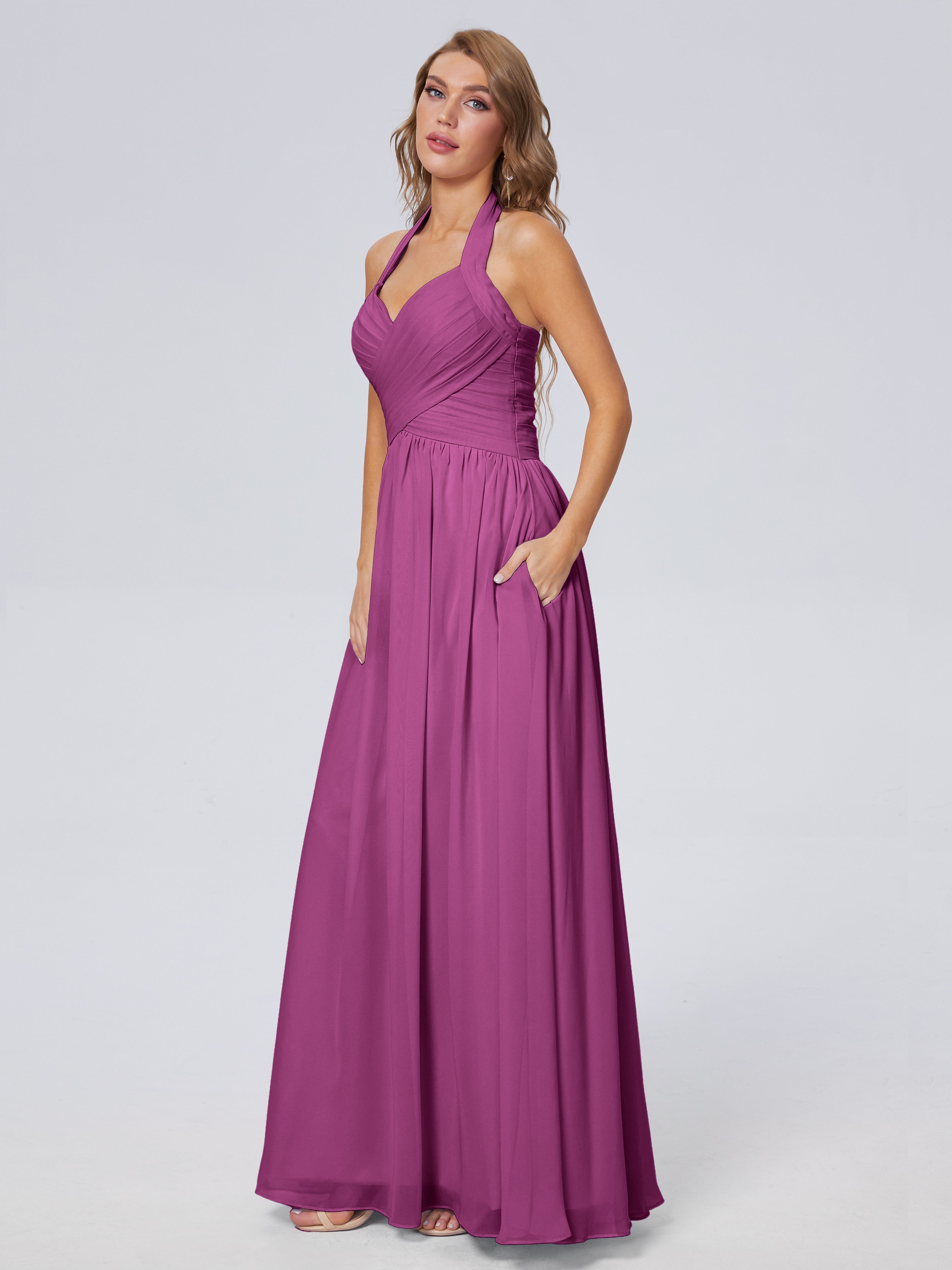 Robes De Demoiselle D'Honneur Orchidée Superbe Licou Mousseline Robes Demoiselle D'Honneur