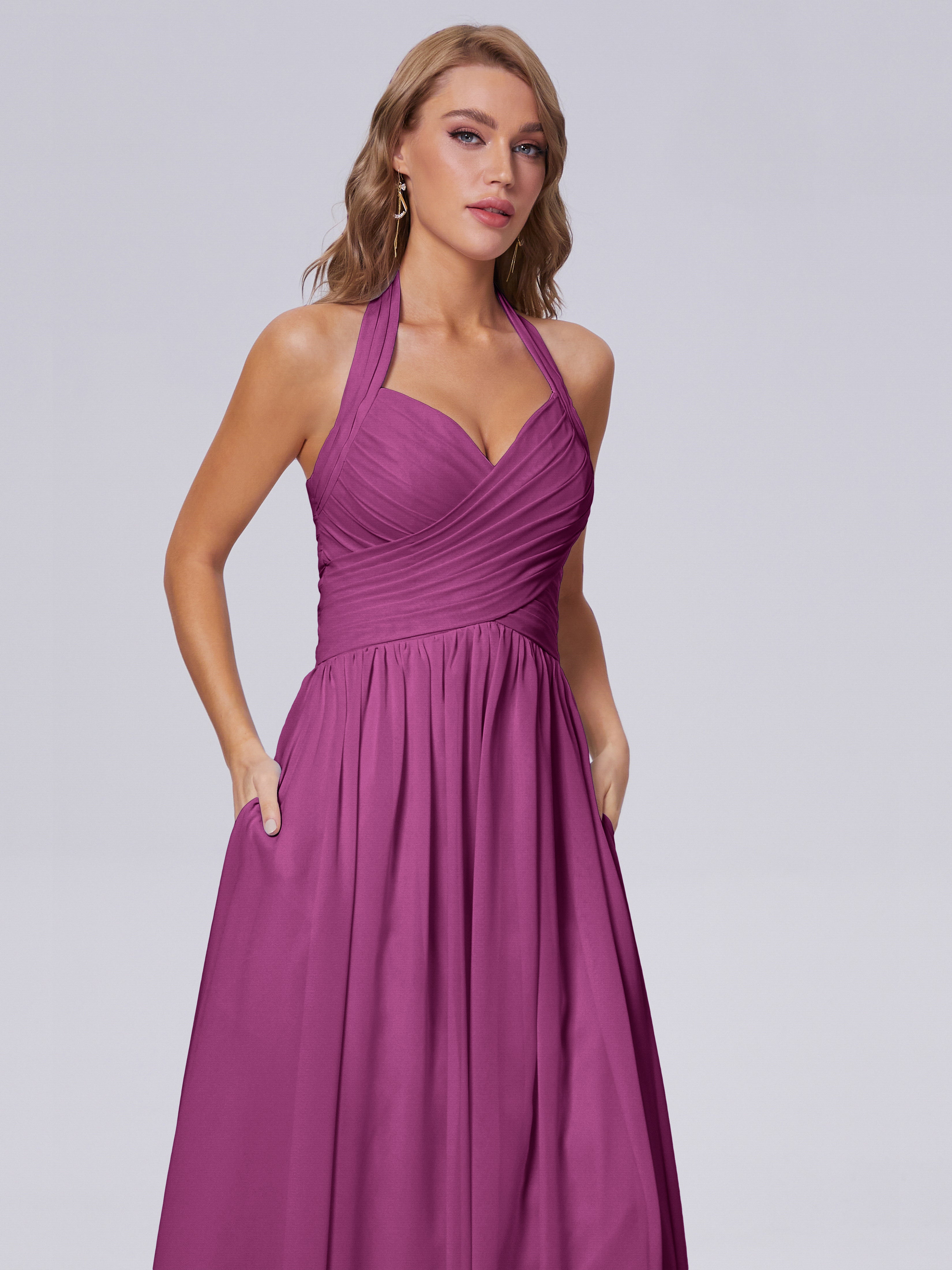 Robes De Demoiselle D'Honneur Orchidée Superbe Licou Mousseline Robes Demoiselle D'Honneur