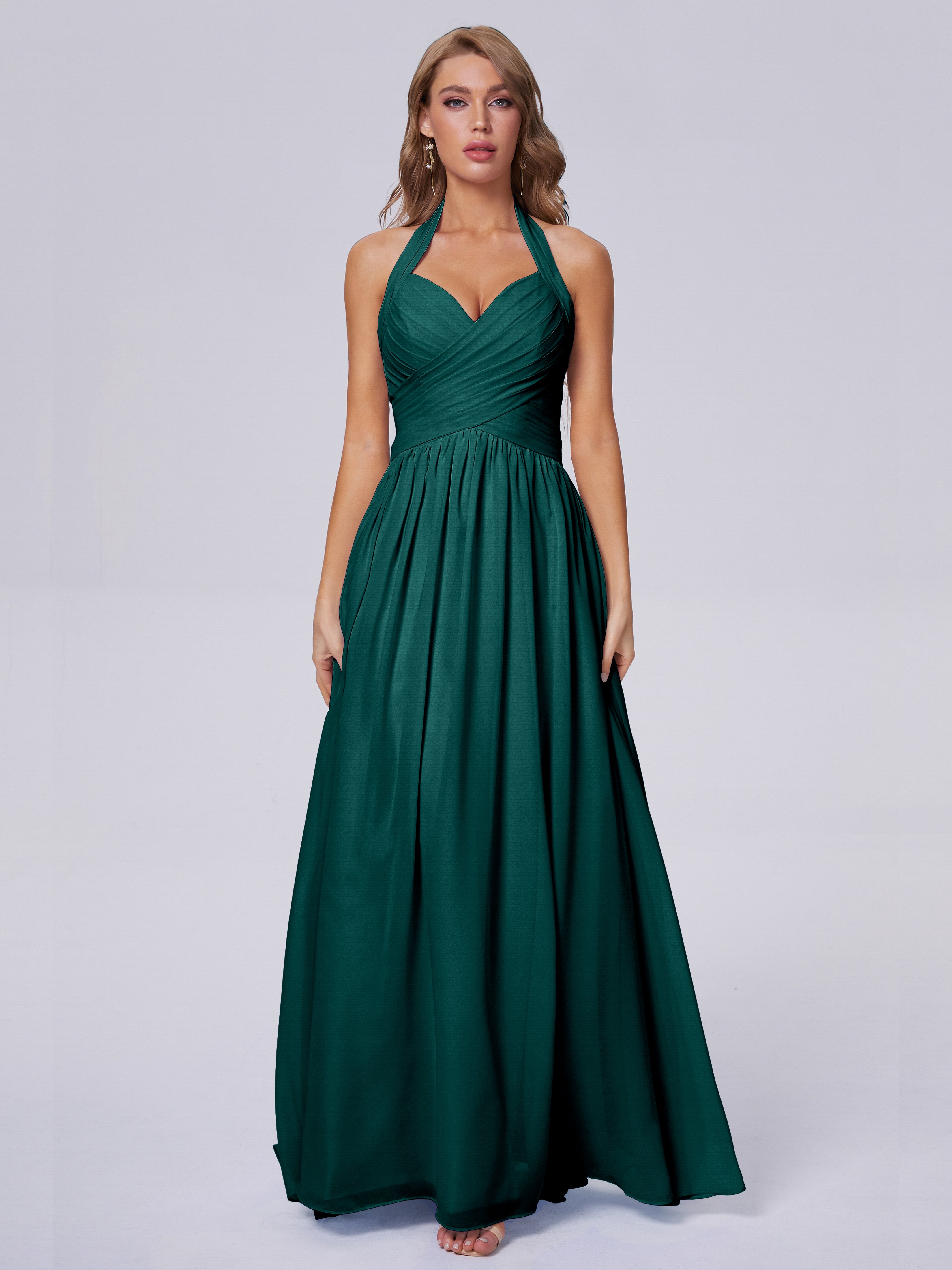 Robes De Demoiselle D'Honneur Couleur Paon Bon Marché Superbe Licou Mousseline Robes Demoiselle D'Honneur