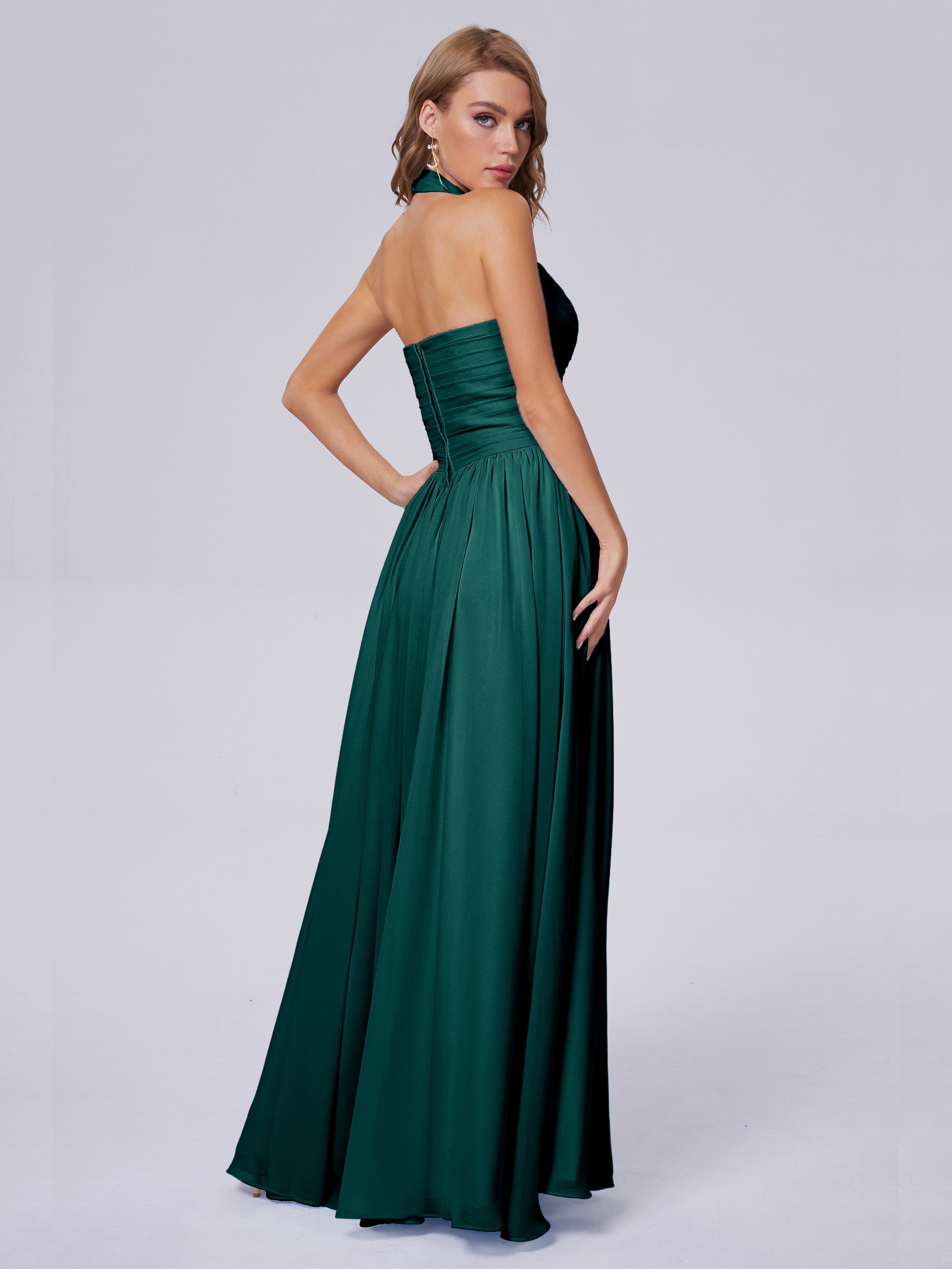 Robes De Demoiselle D'Honneur Couleur Paon Bon Marché Superbe Licou Mousseline Robes Demoiselle D'Honneur