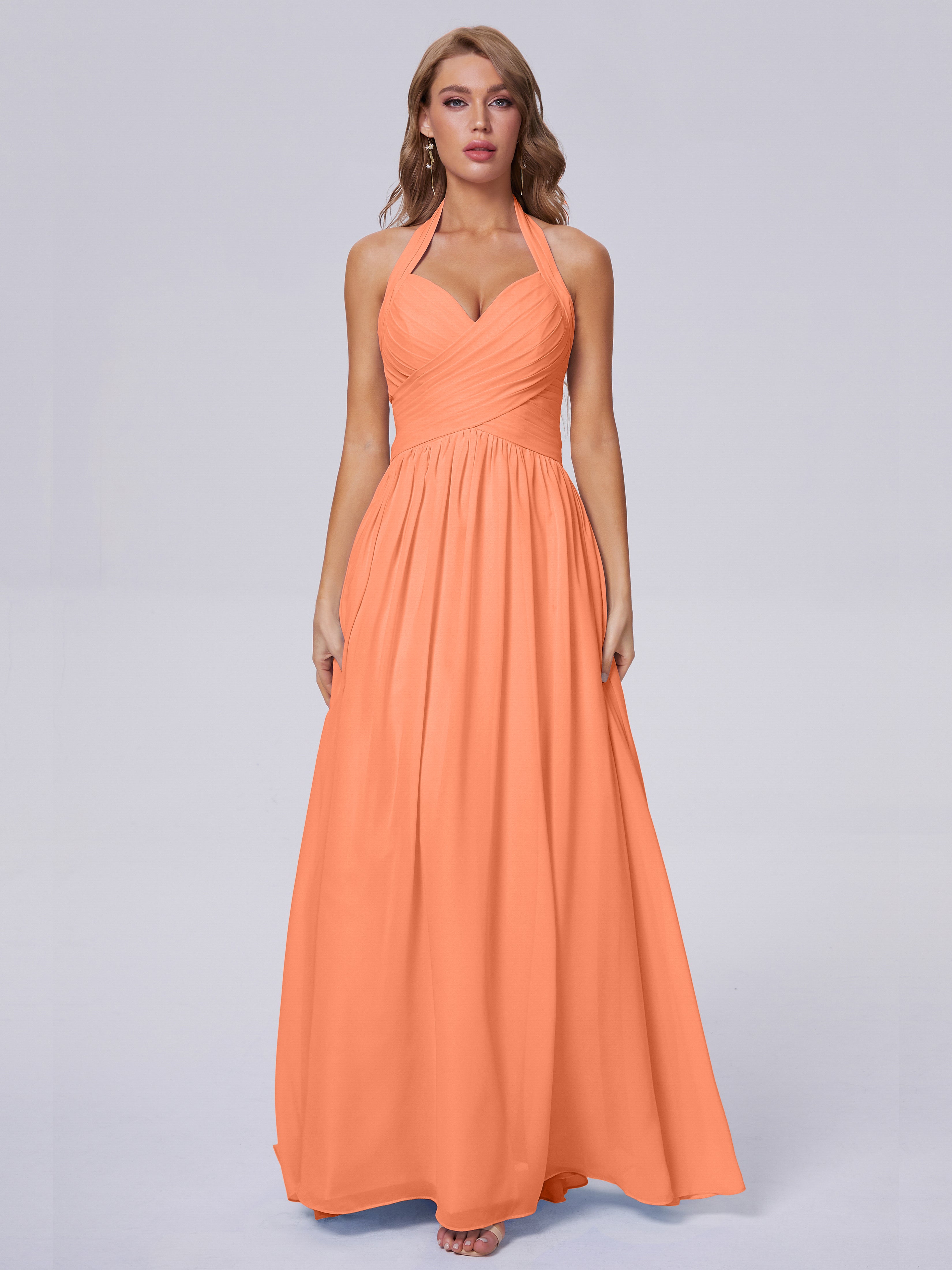 Robes De Demoiselle D'Honneur Papaye Superbe Licou Mousseline Robes Demoiselle D'Honneur