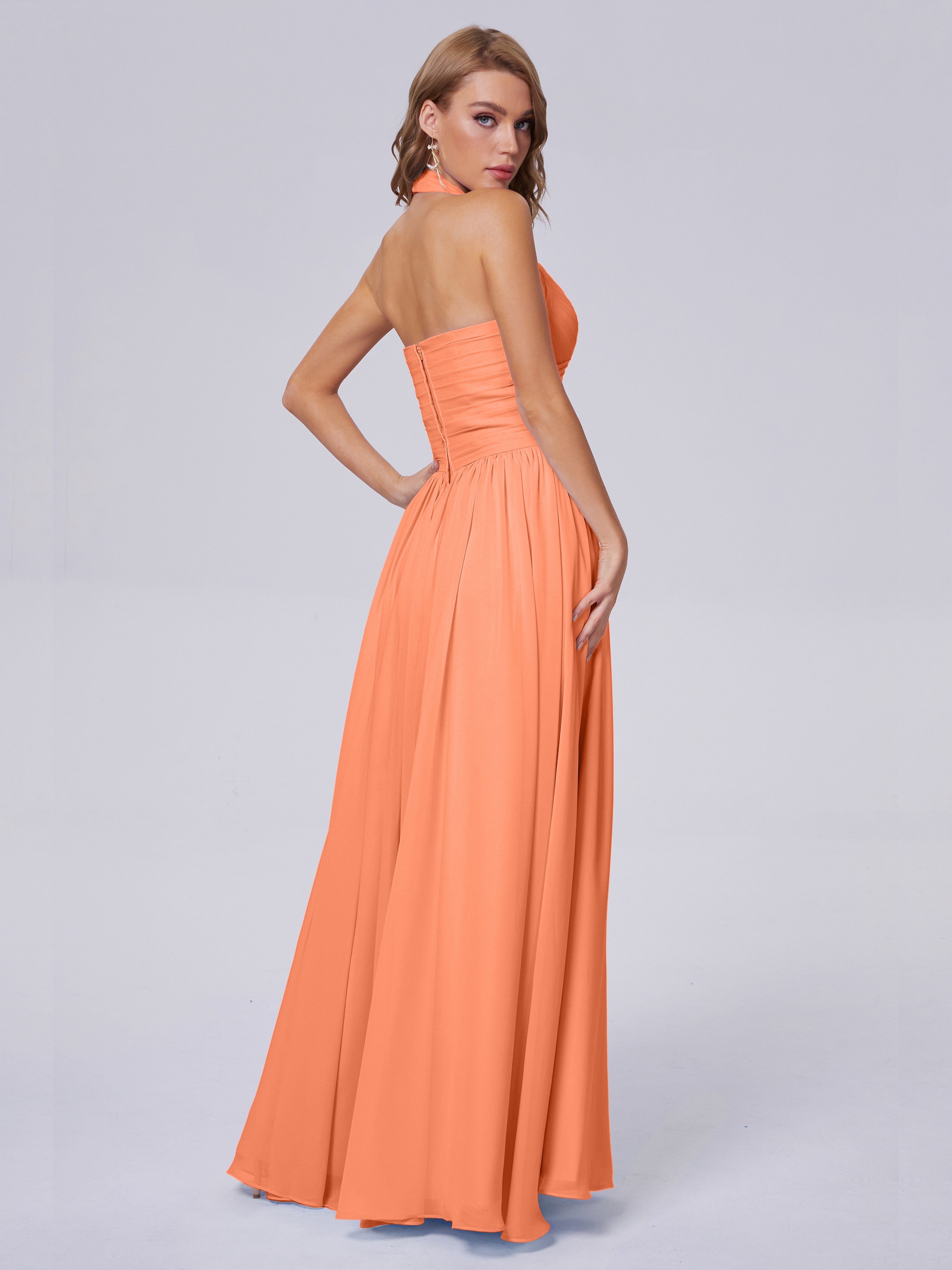 Robes De Demoiselle D'Honneur Papaye Superbe Licou Mousseline Robes Demoiselle D'Honneur
