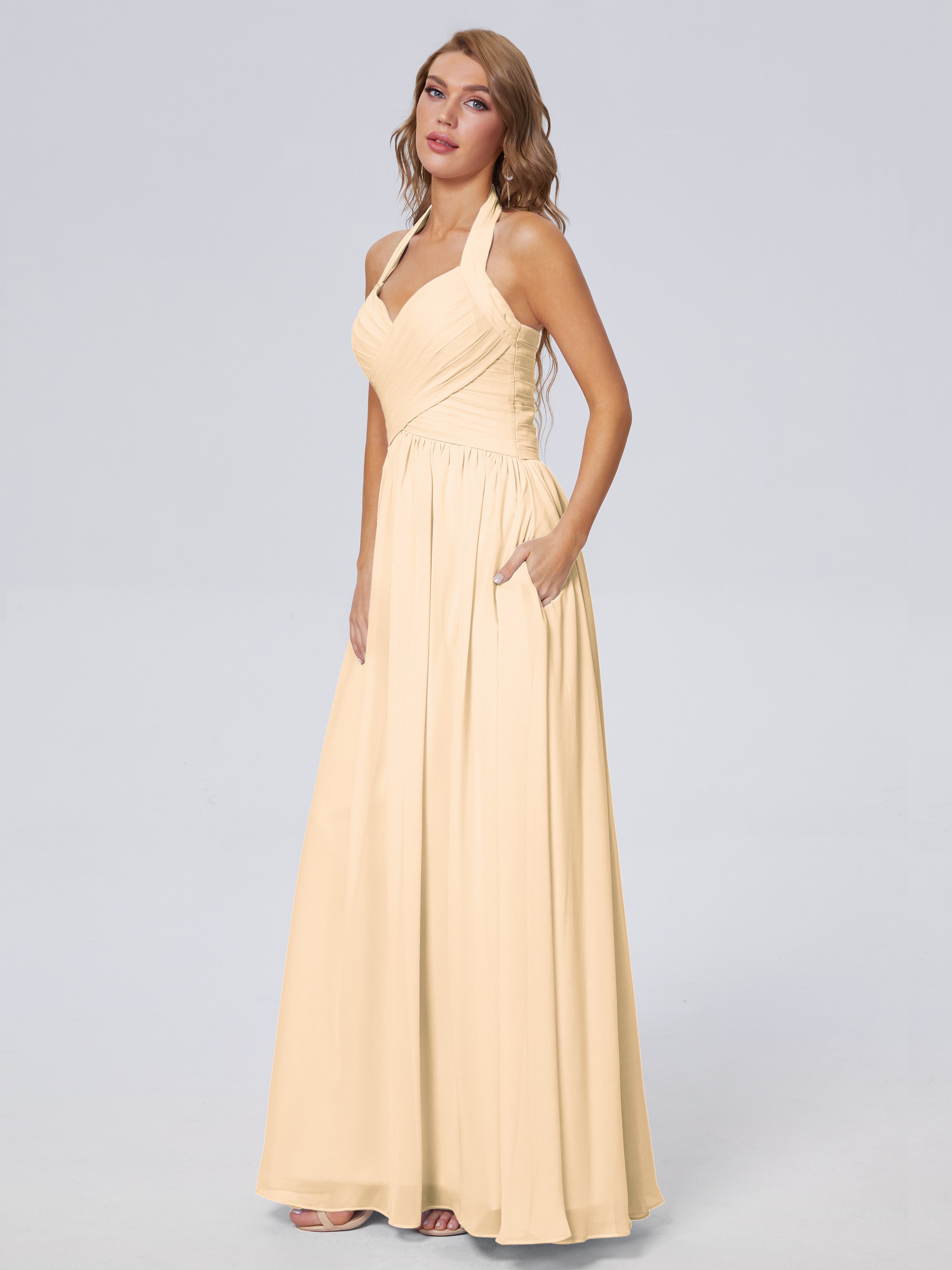Robe Demoiselle D Honneur Couleur Peche Superbe Licou Mousseline Robes Demoiselle D'Honneur