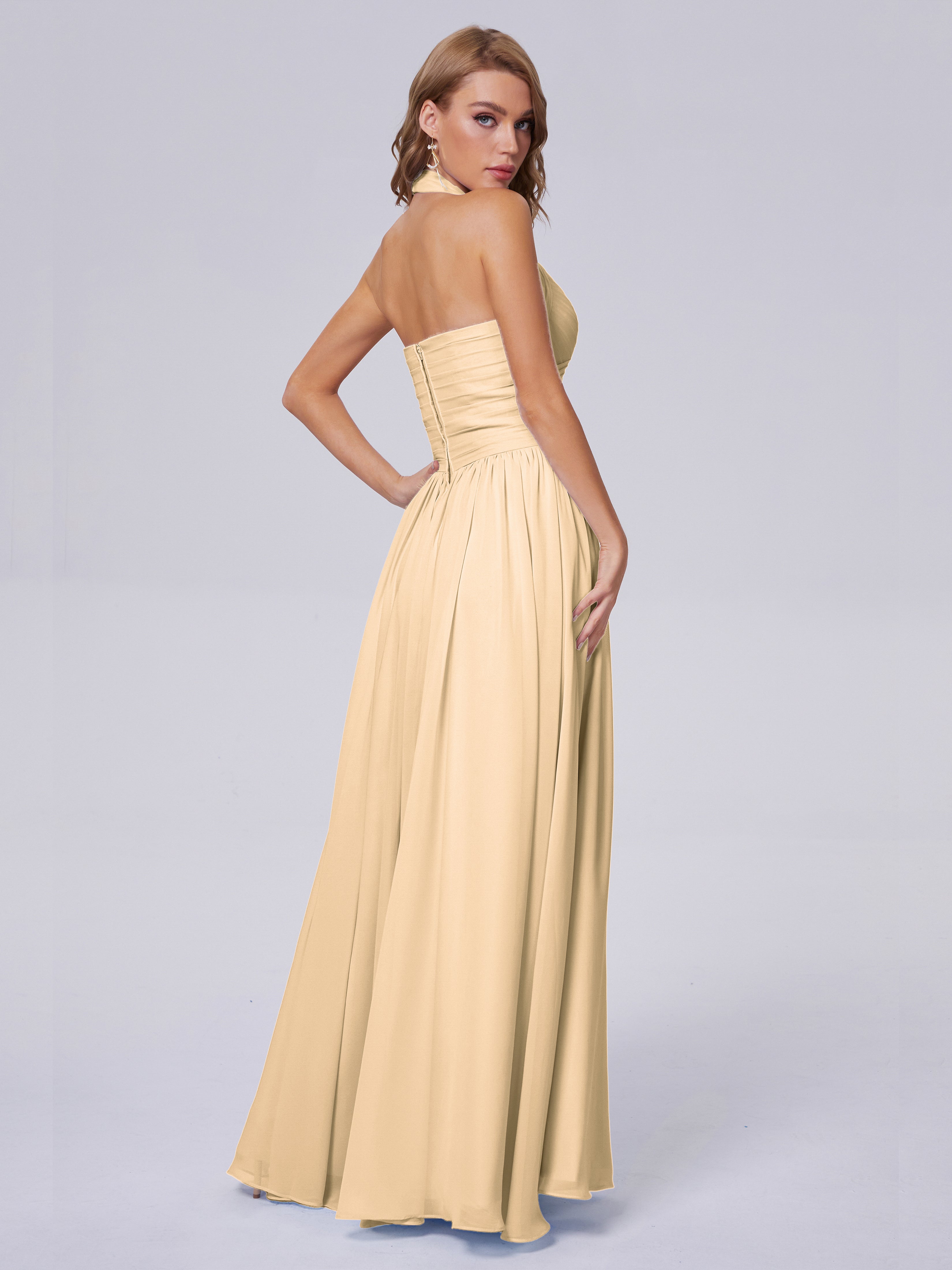 Robe Demoiselle D Honneur Couleur Peche Superbe Licou Mousseline Robes Demoiselle D'Honneur