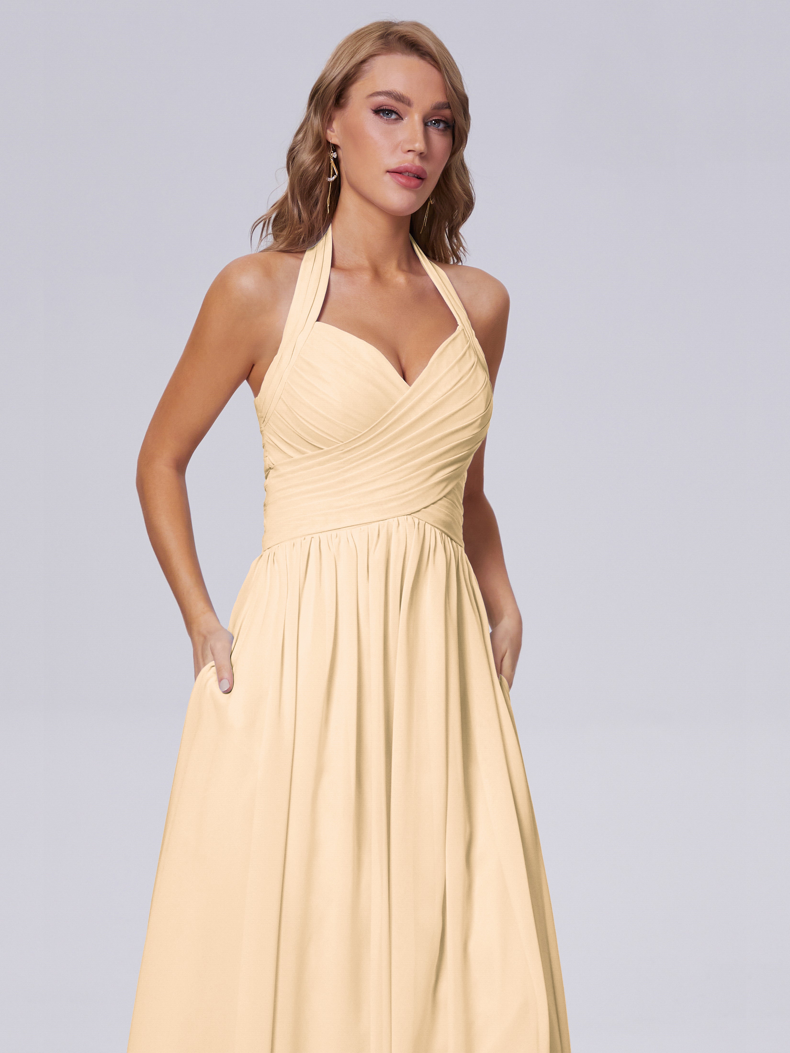 Robe Demoiselle D Honneur Couleur Peche Superbe Licou Mousseline Robes Demoiselle D'Honneur