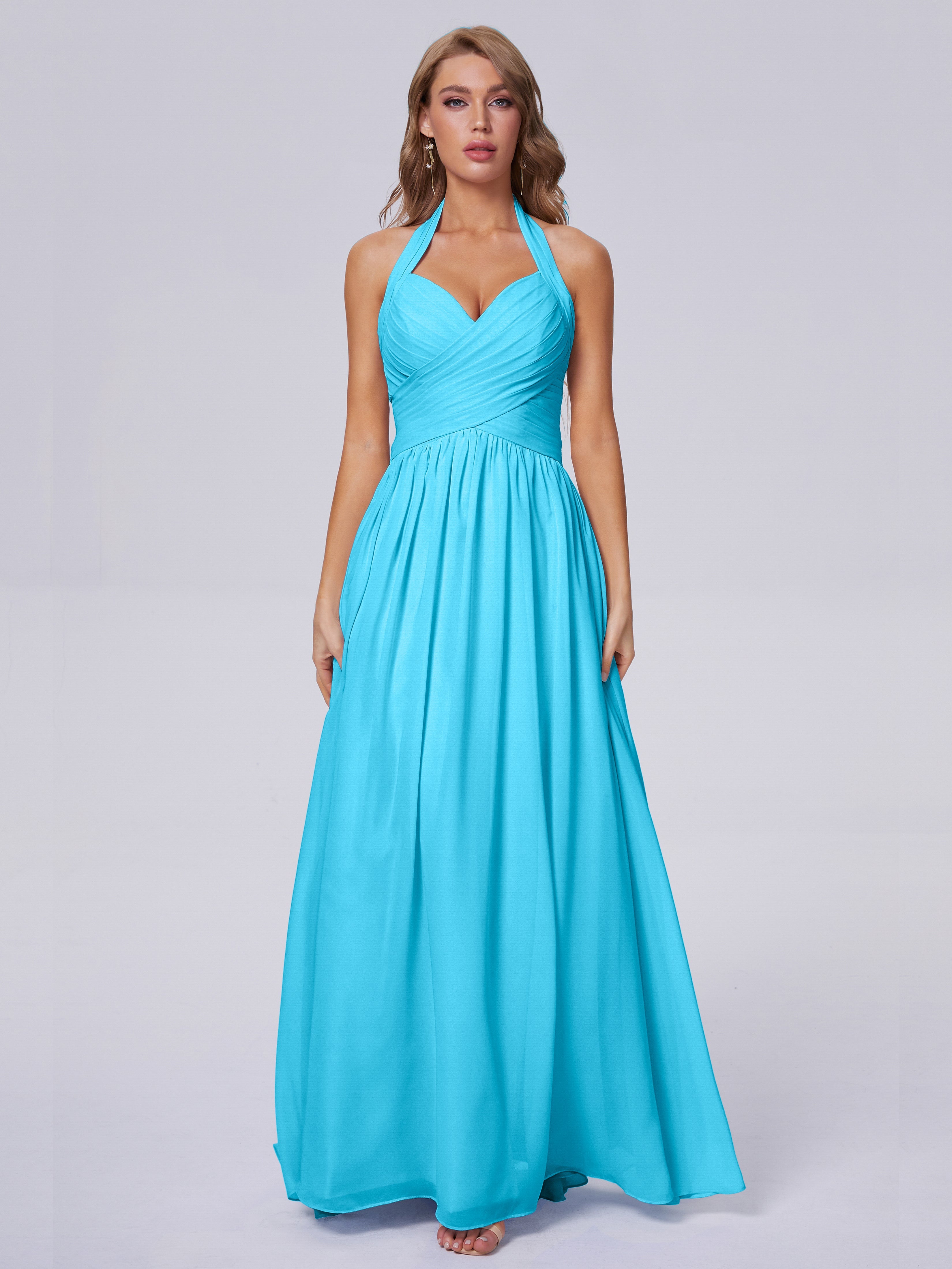 Robe De Demoiselle D'Honneur En Piscine Superbe Licou Mousseline Robes Demoiselle D'Honneur