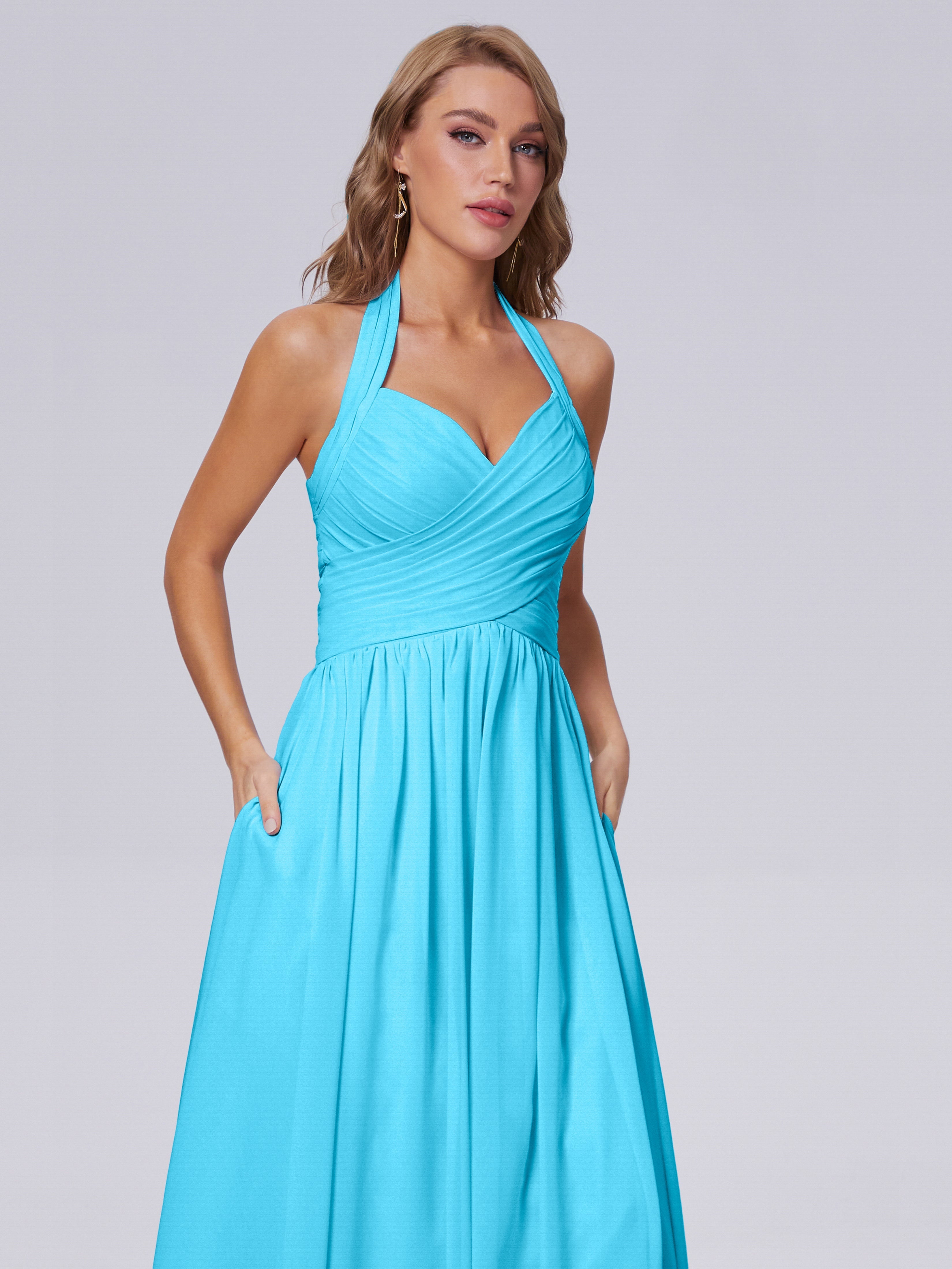 Robe De Demoiselle D'Honneur En Piscine Superbe Licou Mousseline Robes Demoiselle D'Honneur